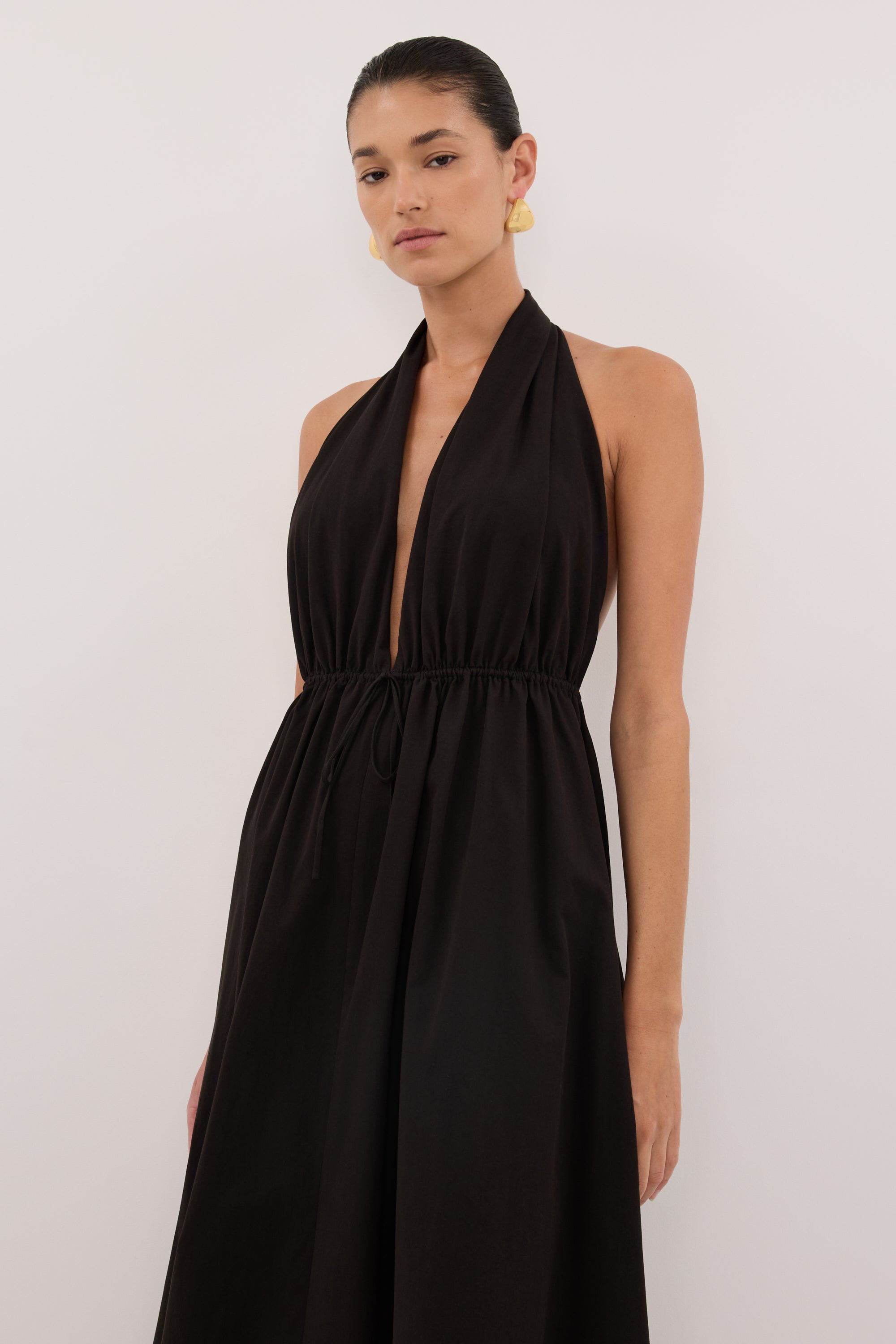 TAMMY BLACK SLEEVELESS COTTON MIDI DRESS