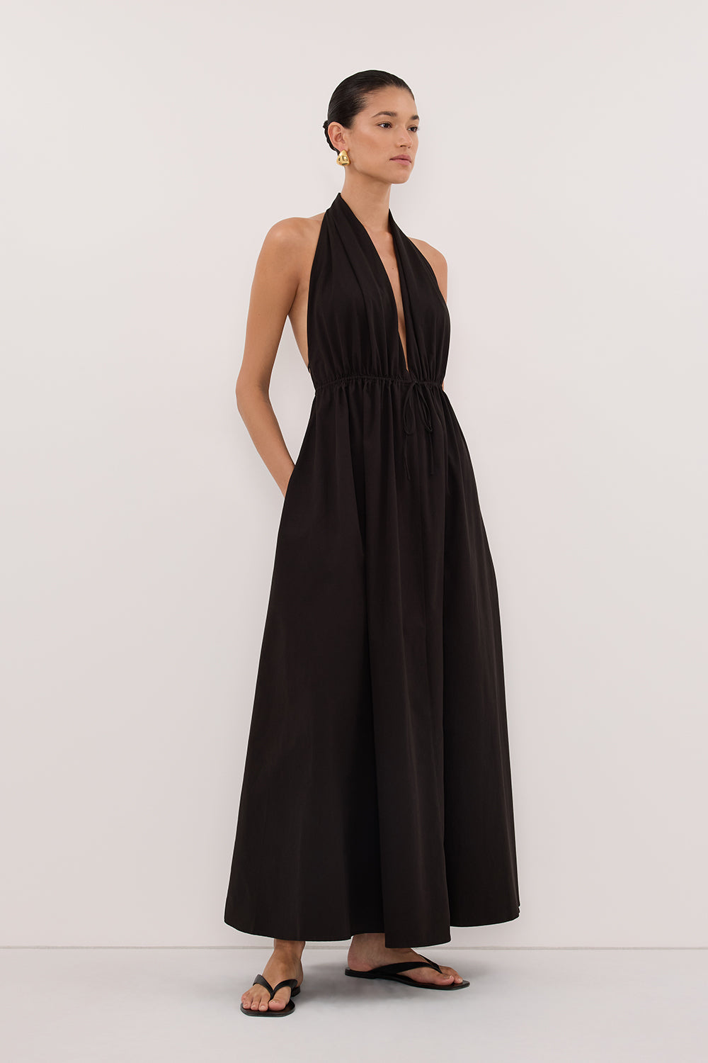 TAMMY BLACK SLEEVELESS COTTON MIDI DRESS