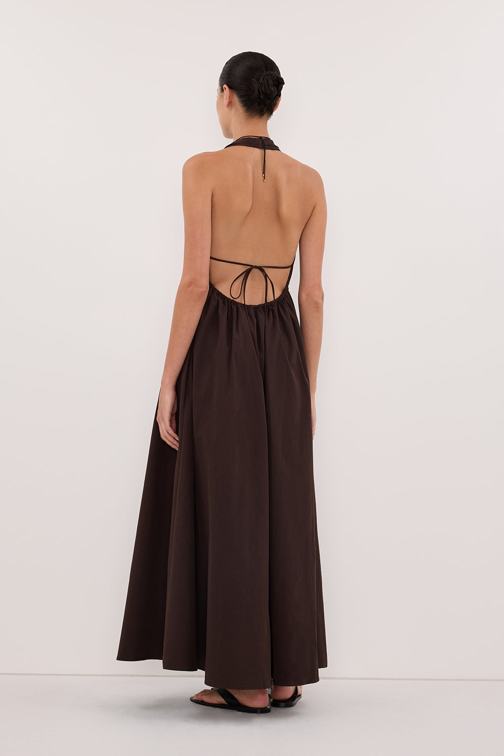 TAMMY BURNT CHOC SLEEVELESS COTTON MIDI DRESS