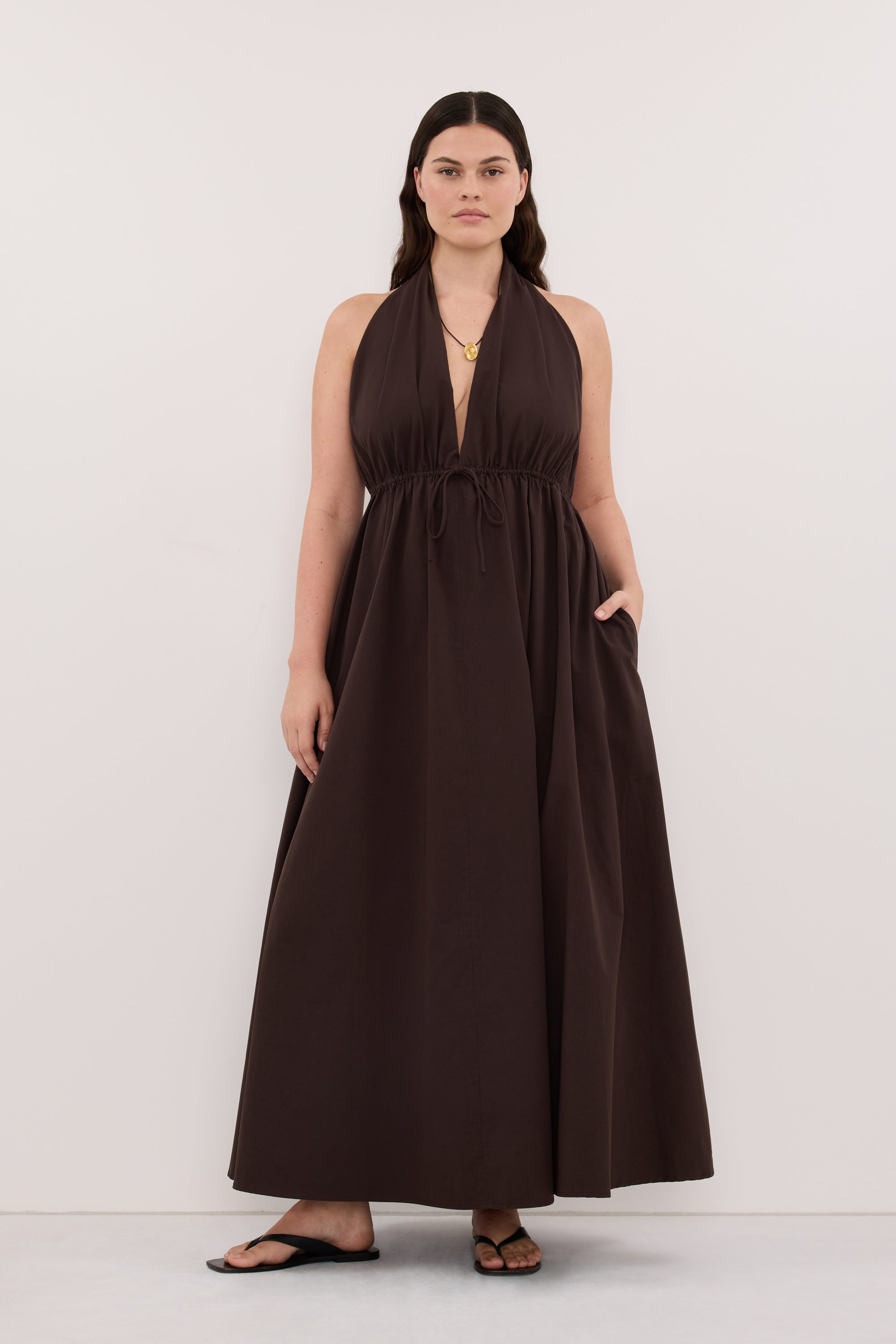 TAMMY BURNT CHOC POPLIN MIDI DRESS – DISSH