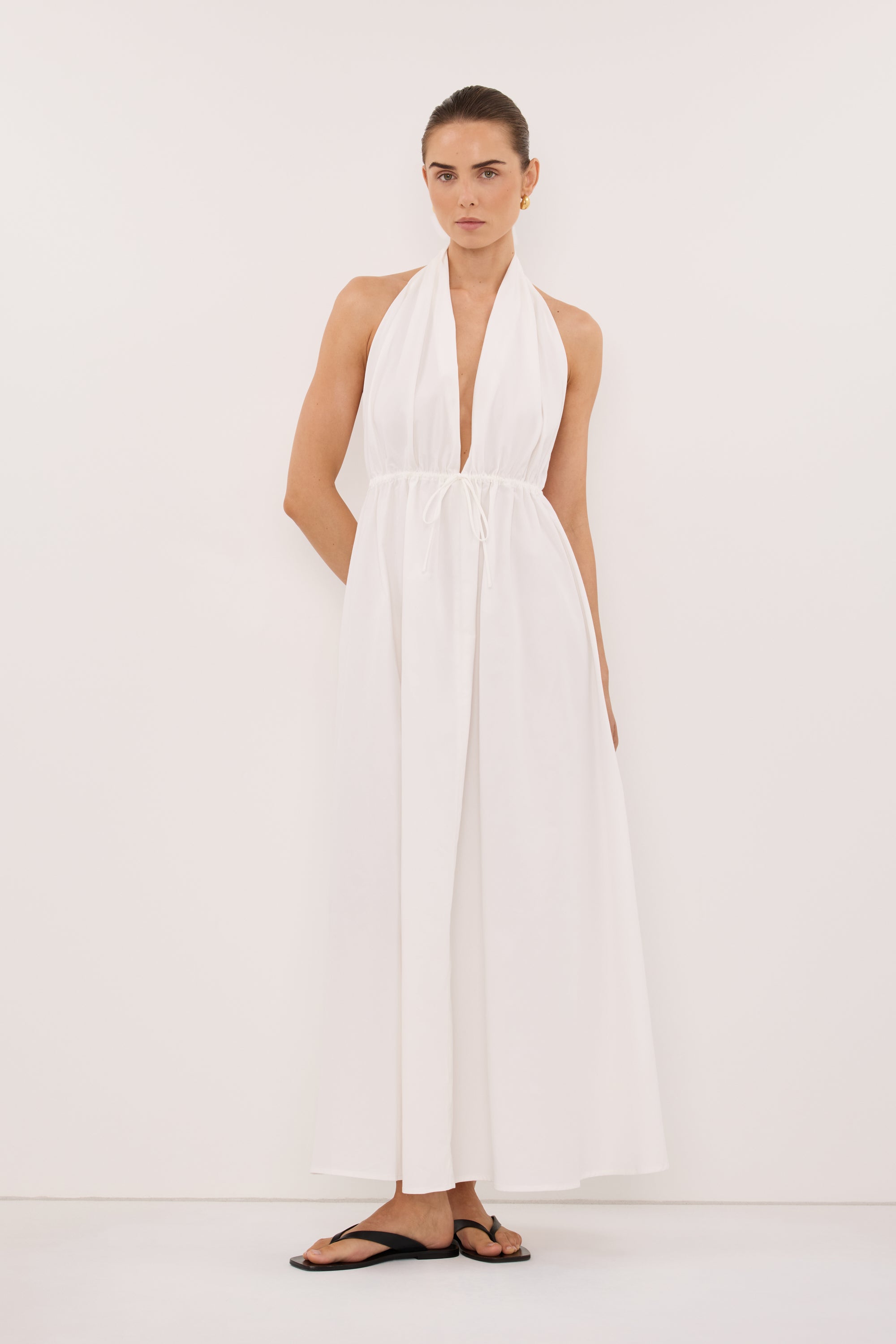 TAMMY WHITE SLEEVELESS COTTON MIDI DRESS