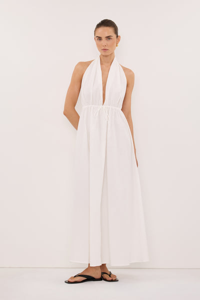 Stas wearing TAMMY WHITE SLEEVELESS COTTON MIDI DRESS