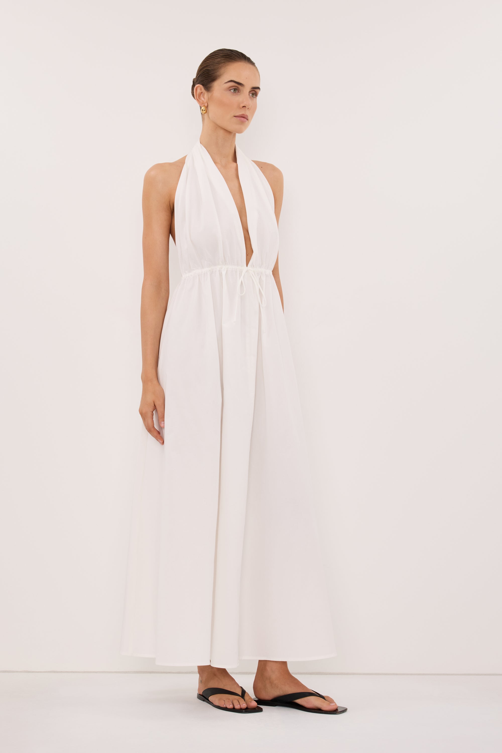 TAMMY WHITE POPLIN MIDI DRESS – DISSH