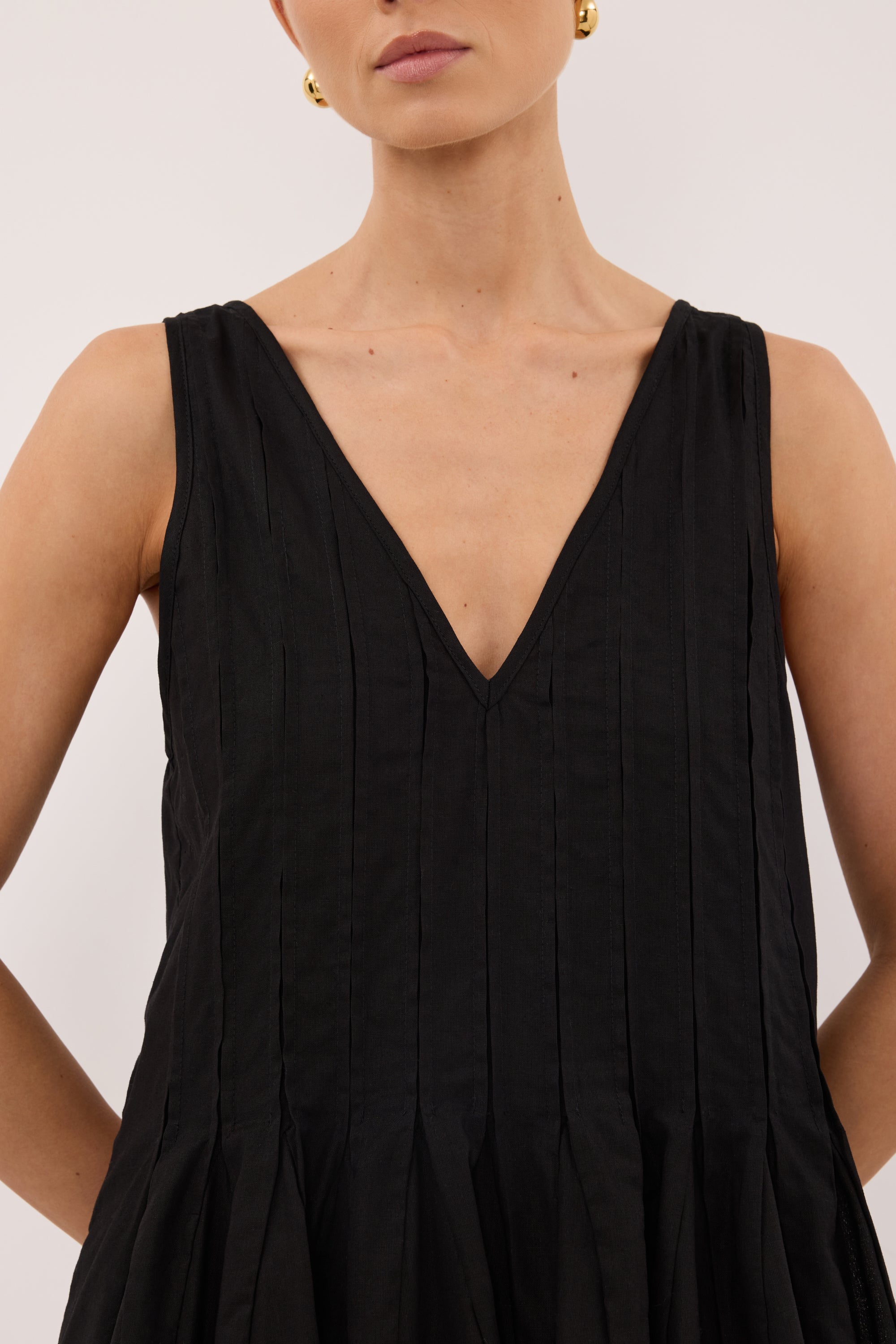 Pixie Linen Mini Godet Dress in Black By DISSH Pixie Linen Mini Godet Dress in Black By DISSH