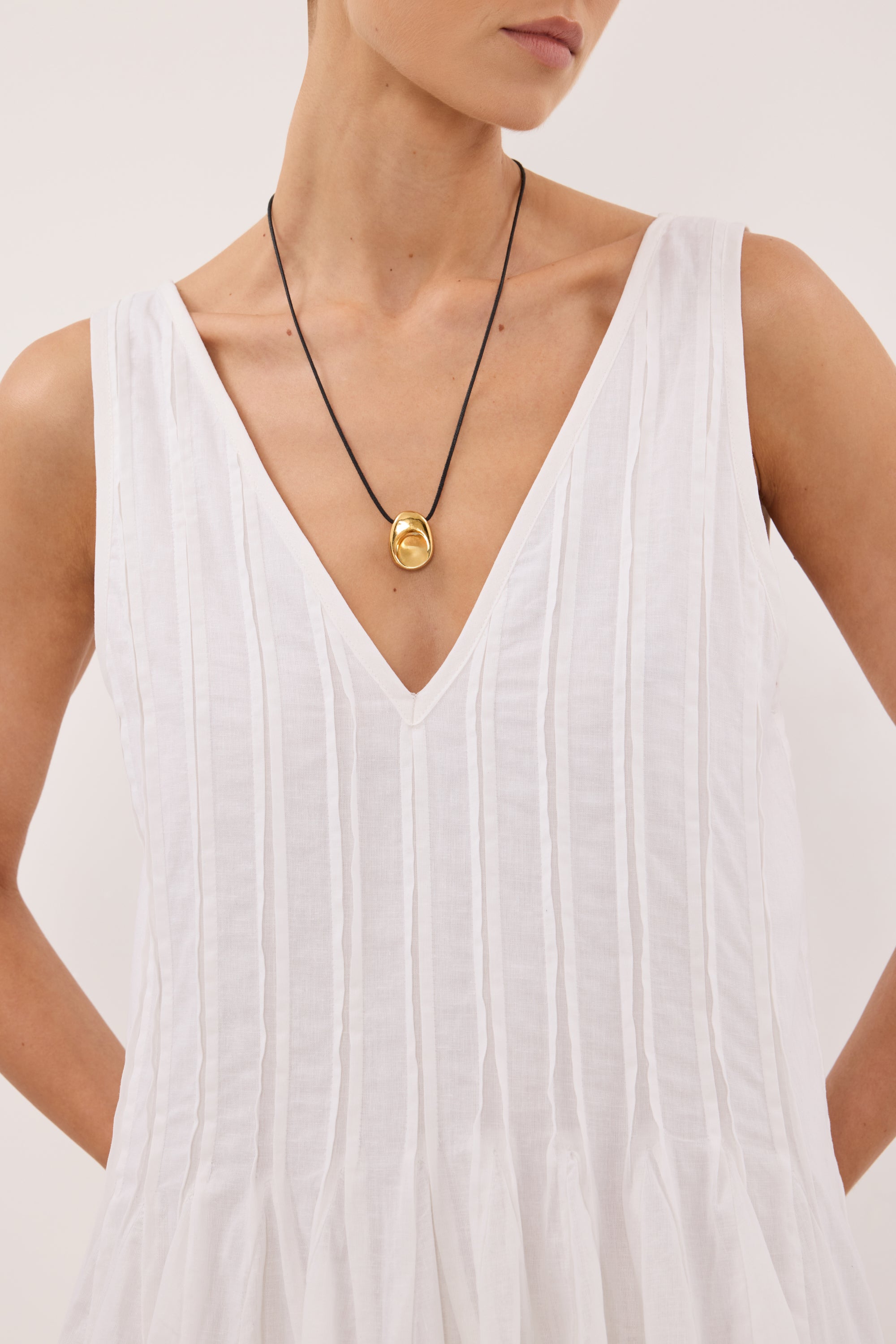 PIXIE WHITE LINEN MINI GODET DRESS  DISSH