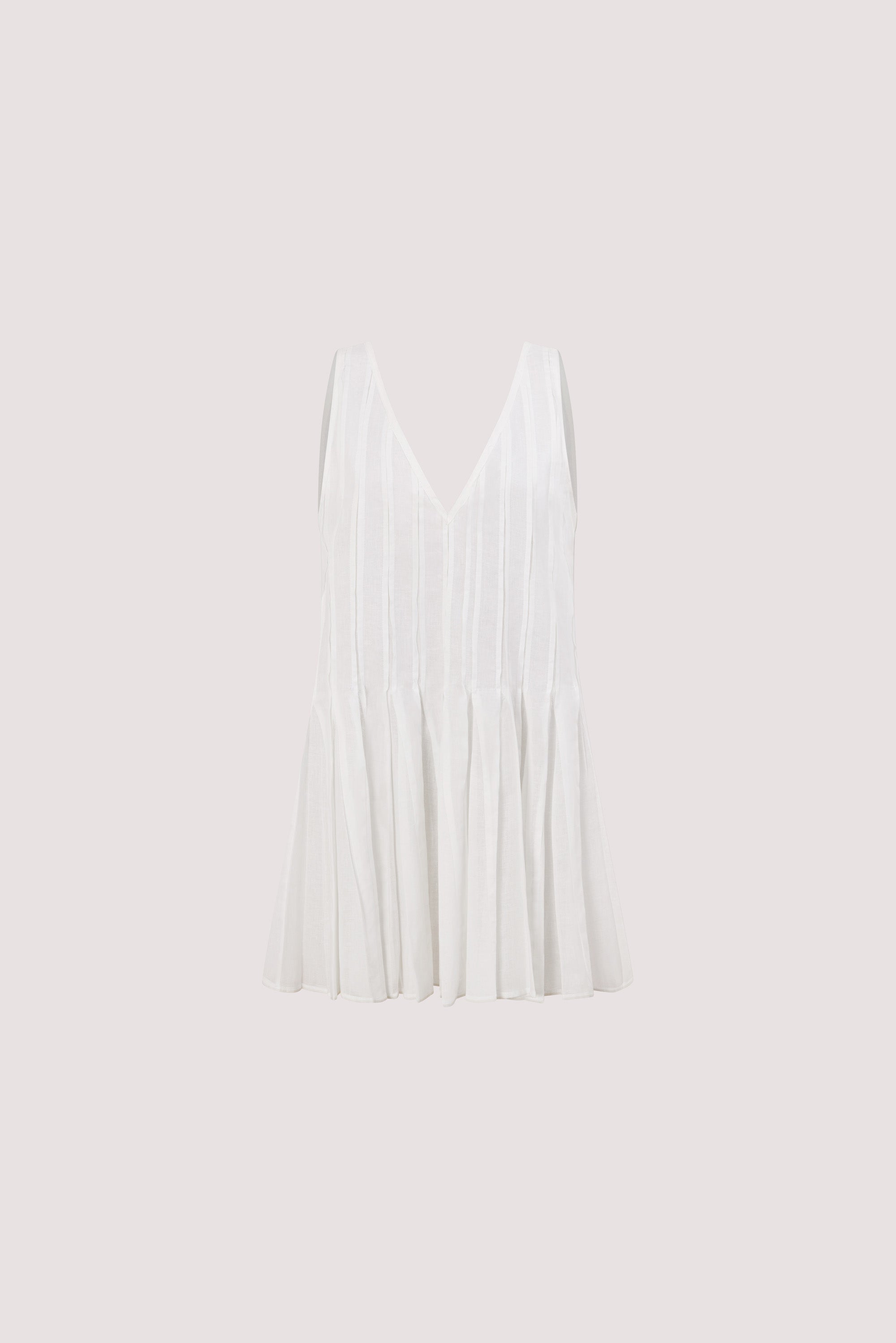 Pixie Linen Mini Godet Dress in White By DISSH Pixie Linen Mini Godet Dress in White By DISSH
