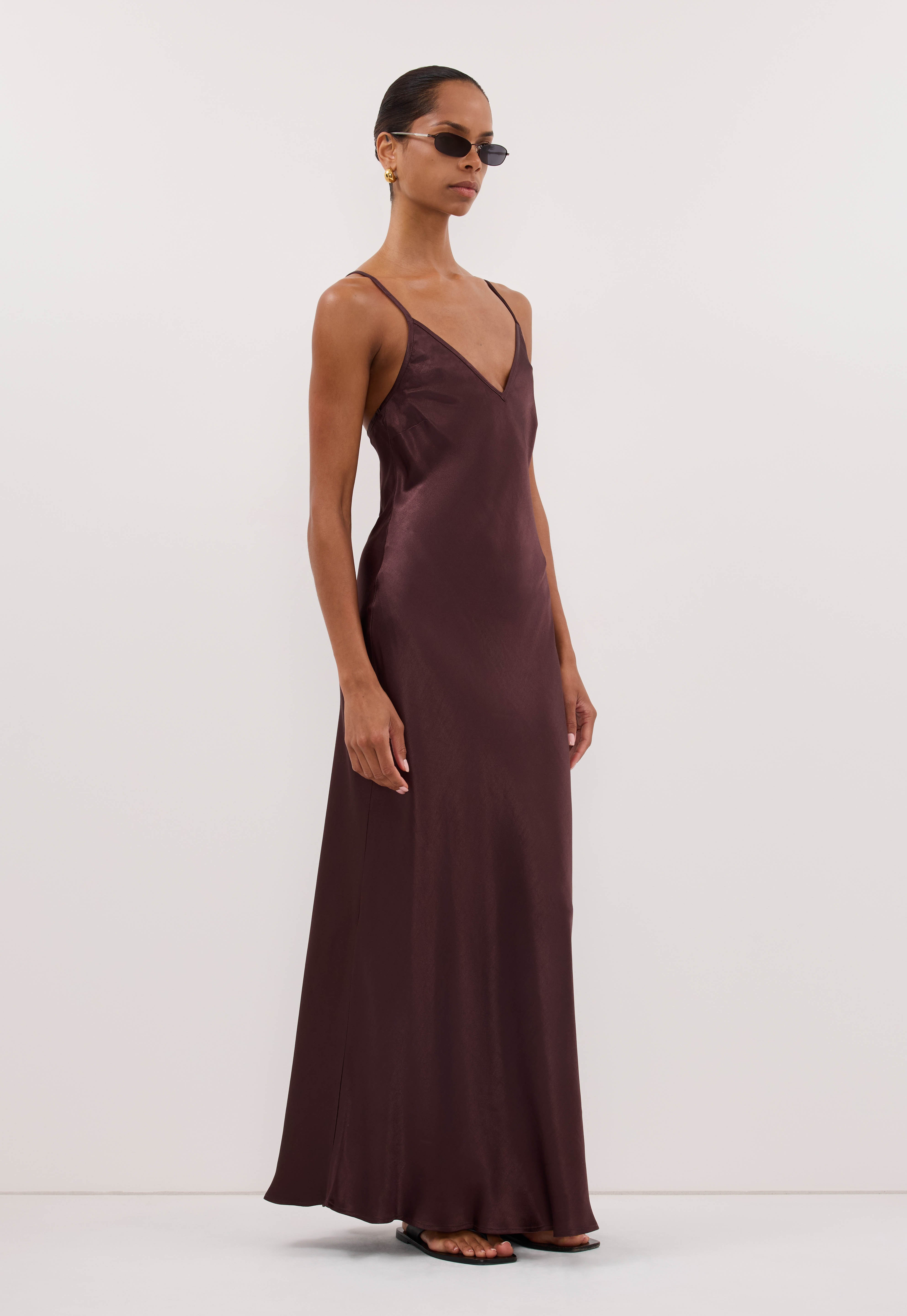 JOEY PLUM CHOC SATIN MAXI DRESS DISSH JOEY PLUM CHOC SATIN MAXI DRESS DISSH