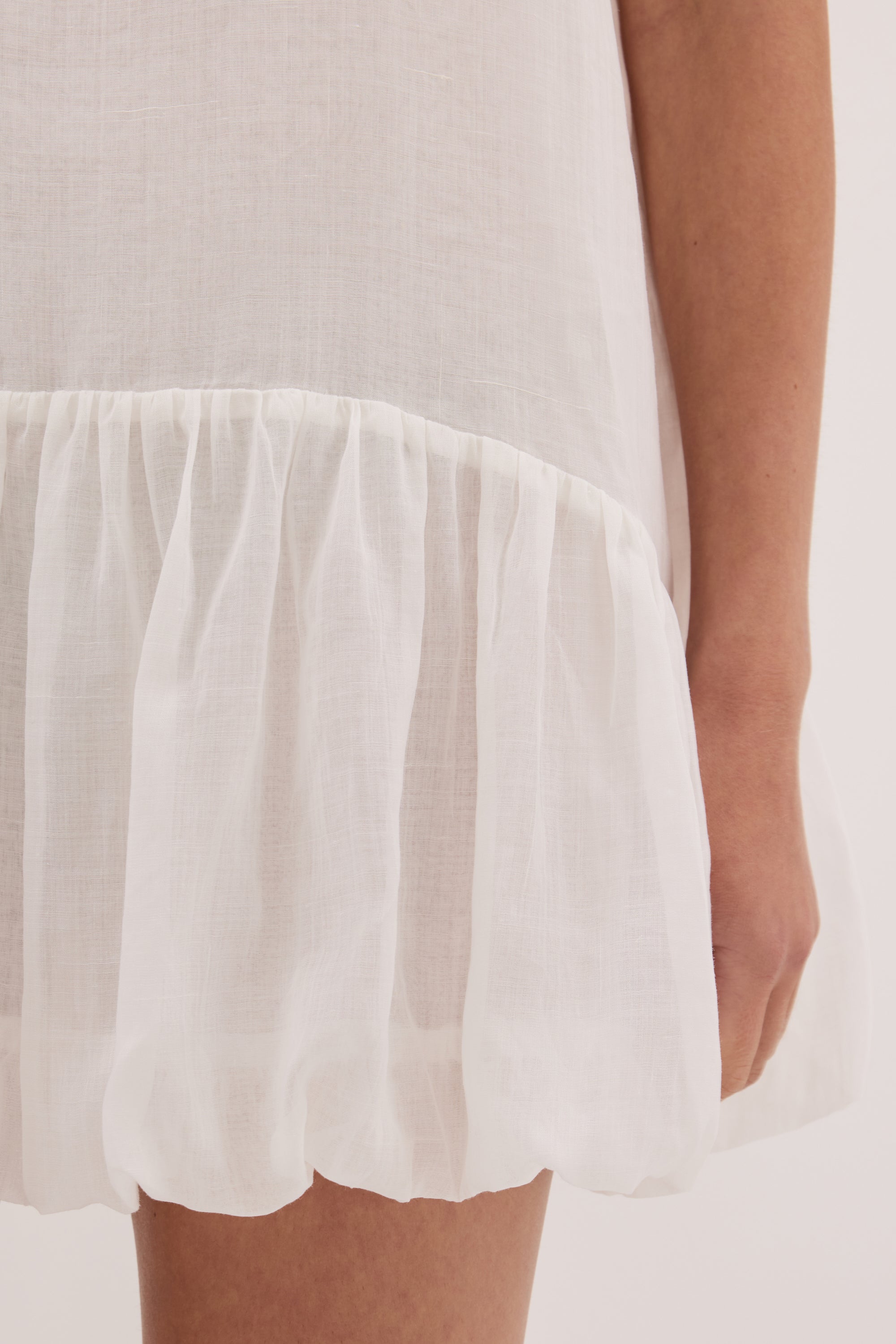 arlo mini dress Arlo Ramie Bubble Mini Dress in White By DISSH