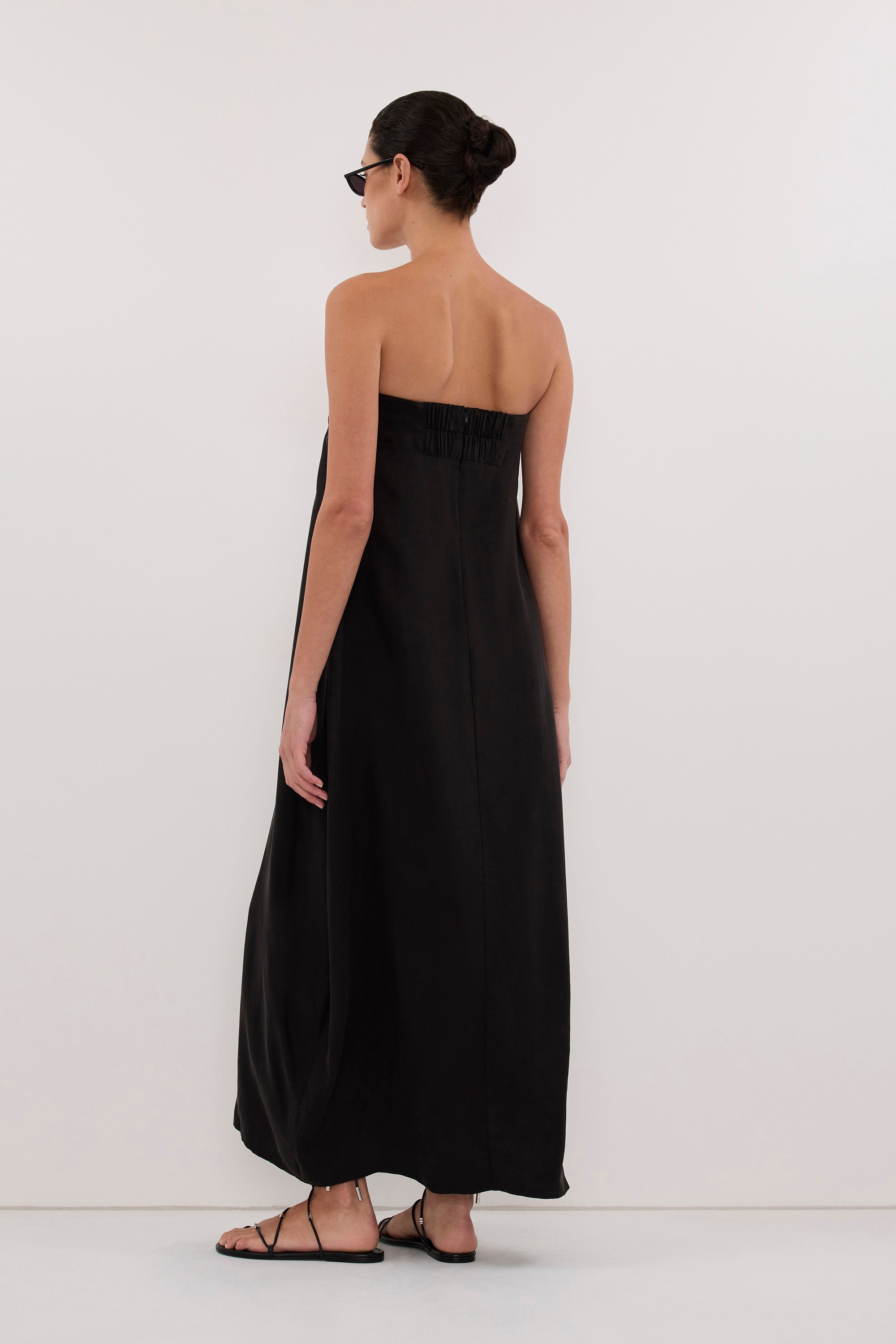 EDITH BLACK CUPRO STRAPLESS COCOON DRESS
