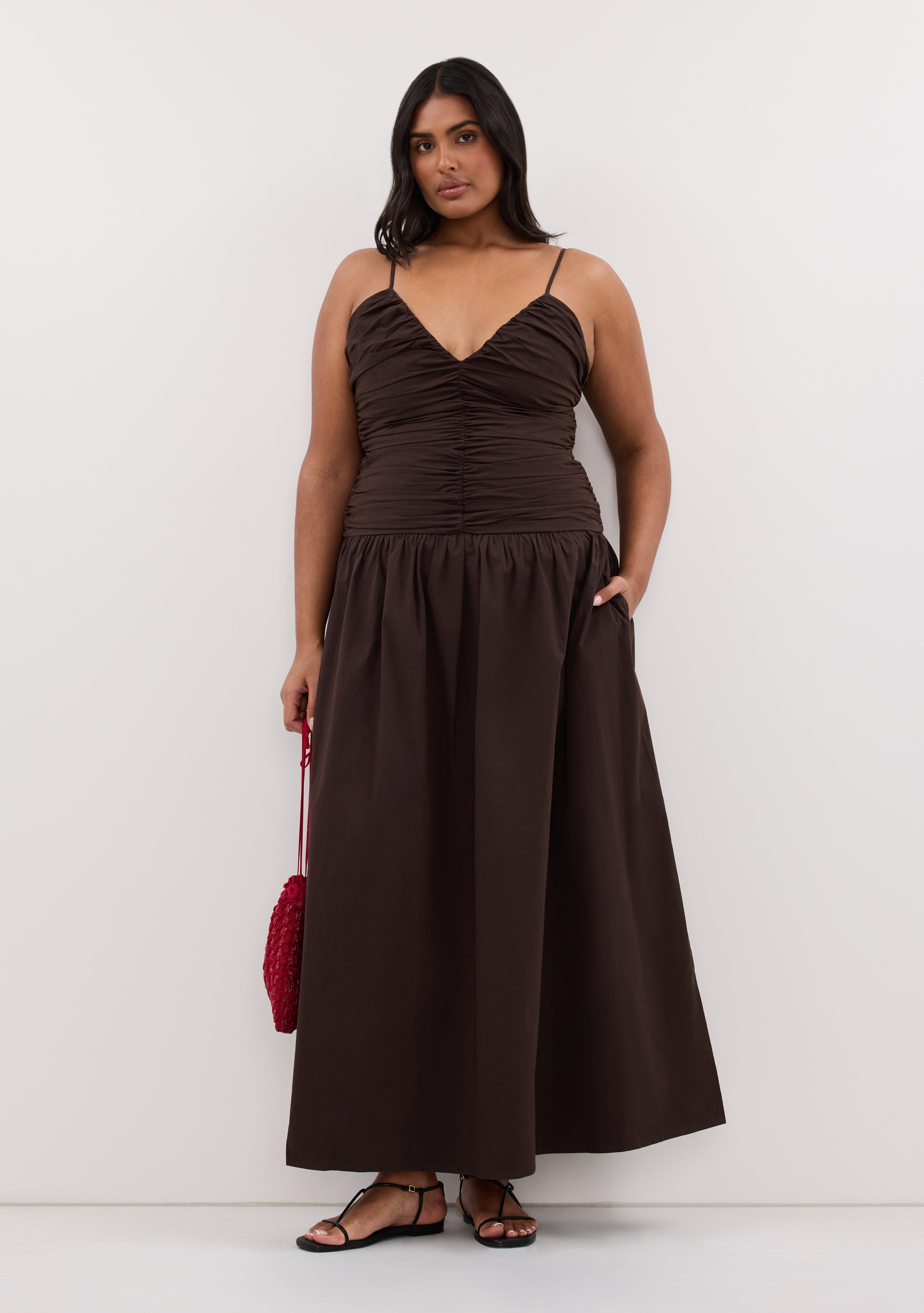 ALEXIA BURNT CHOC COTTON MIDI DRESS