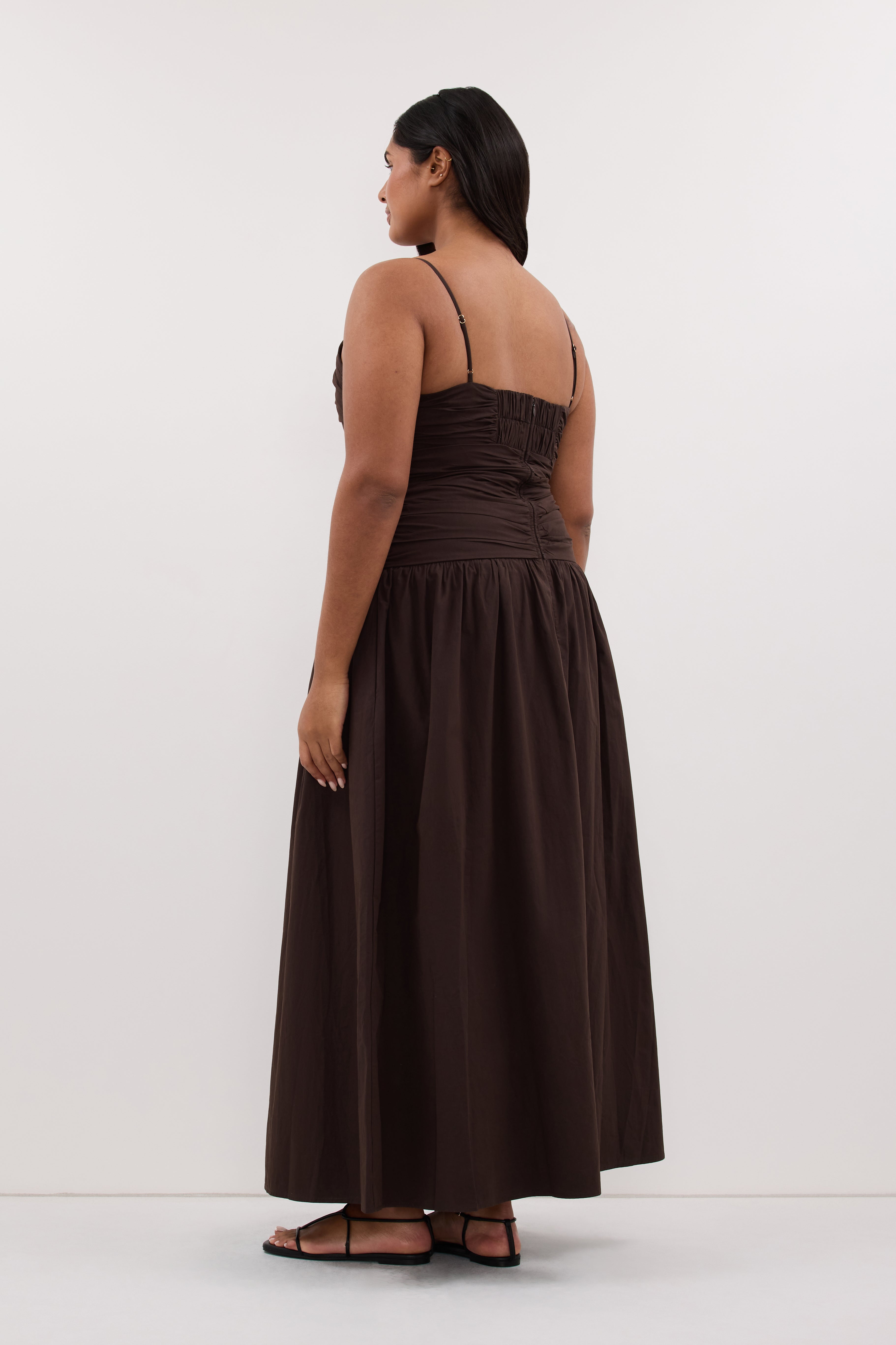 ALEXIA BURNT CHOC COTTON MIDI DRESS