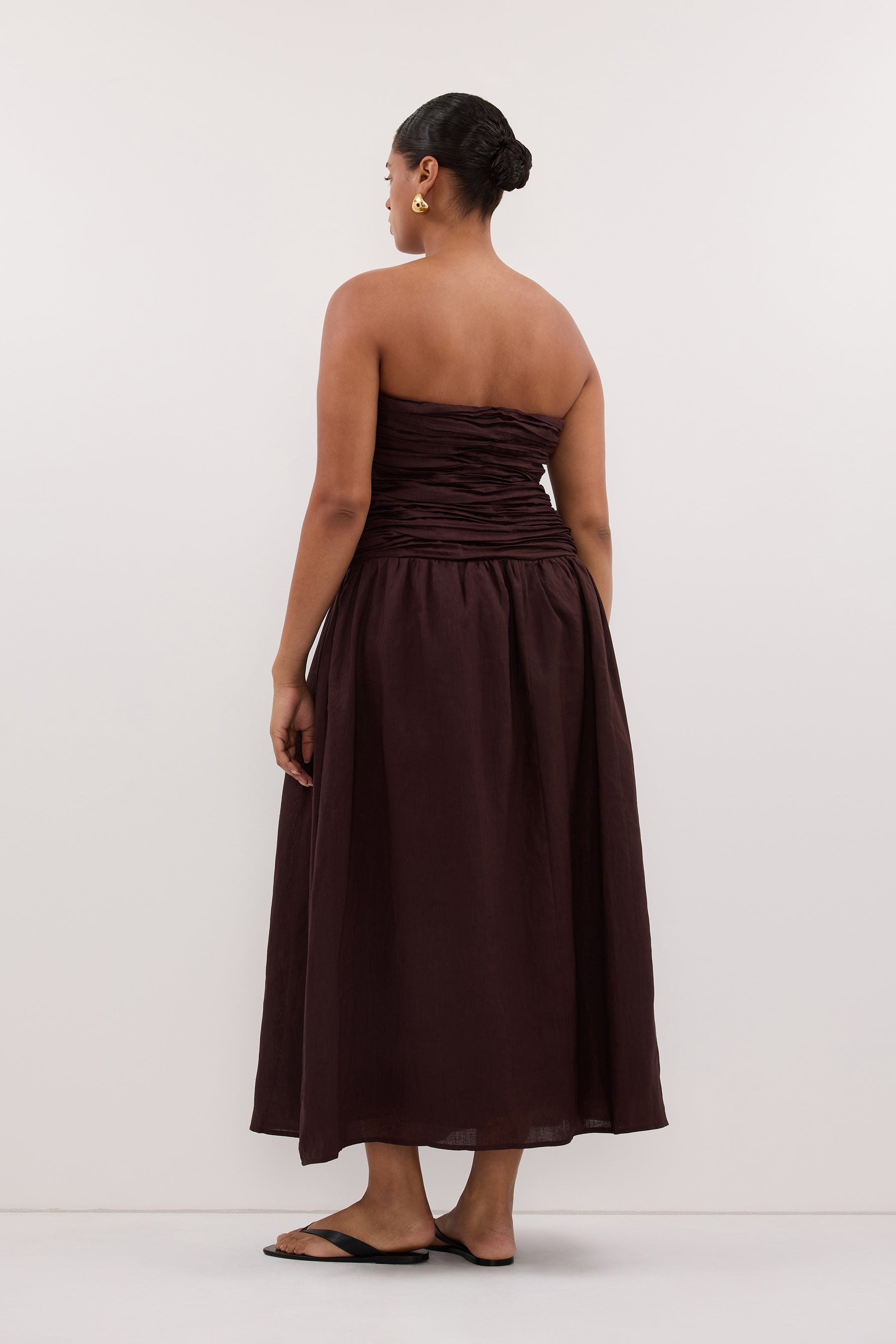dissh dress Mila Silk Sleeveless Midi in Dusty Blue By High boat neckline Shop Dissh online | Phia