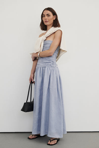 AUBRIELLA DUSTY BLUE LINEN DRESS – DISSH