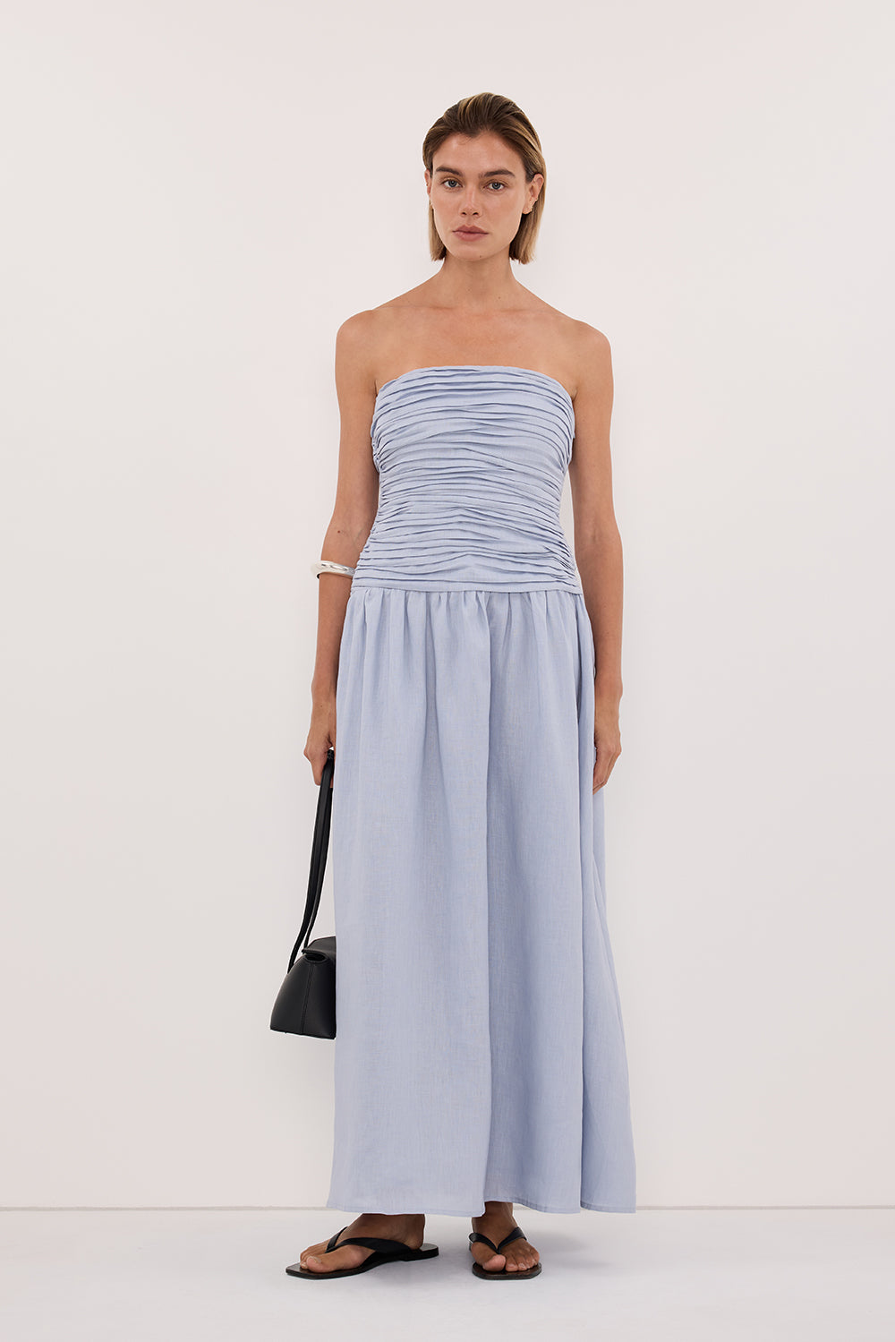 AUBRIELLA DUSTY BLUE LINEN DRESS – DISSH