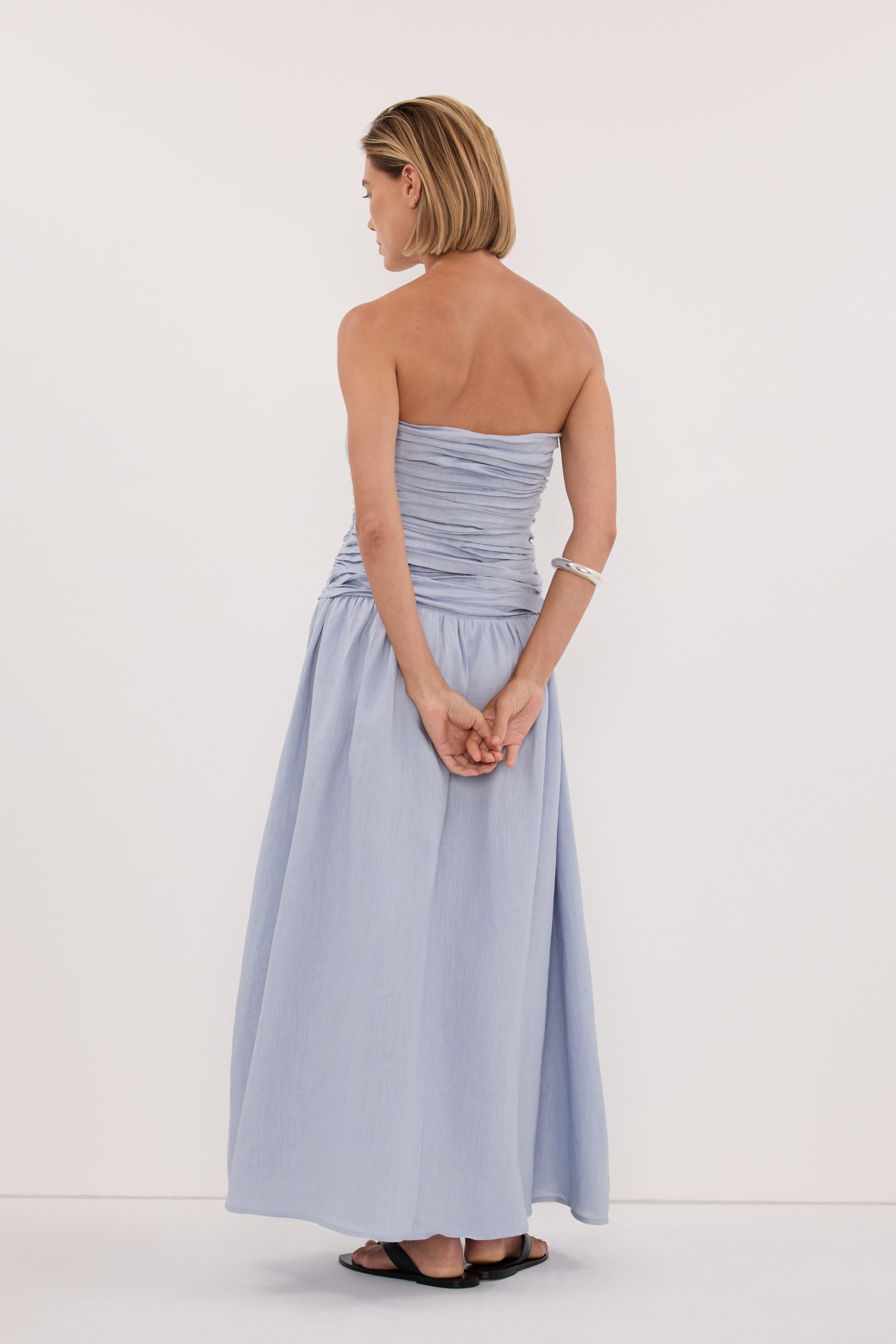 AUBRIELLA DUSTY BLUE LINEN DRESS – DISSH