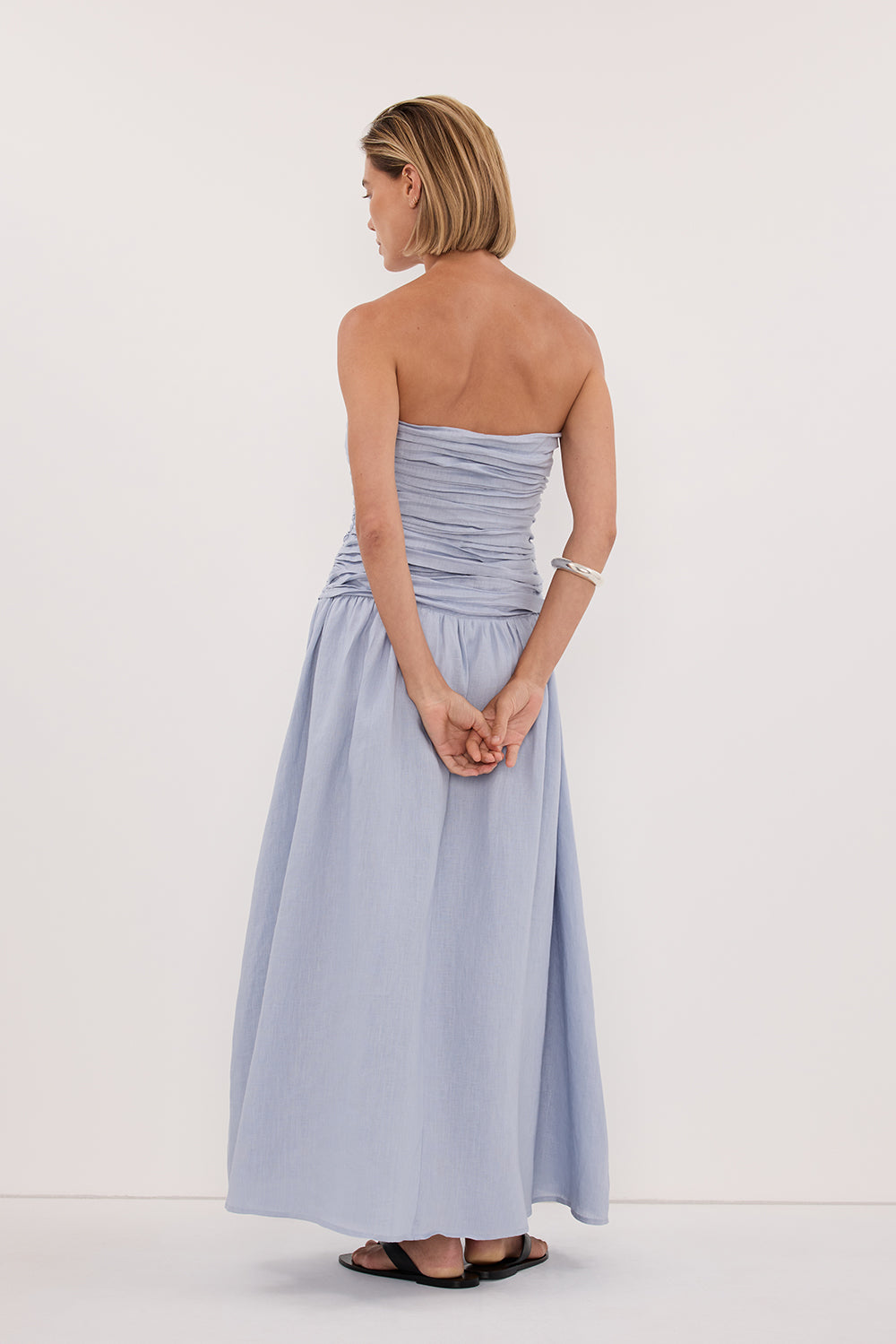 Aubriella Dusty Blue Linen Midi Dress in Dust Blue By DISSH Aubriella Dusty Blue Linen Midi Dress in Dust Blue By DISSH