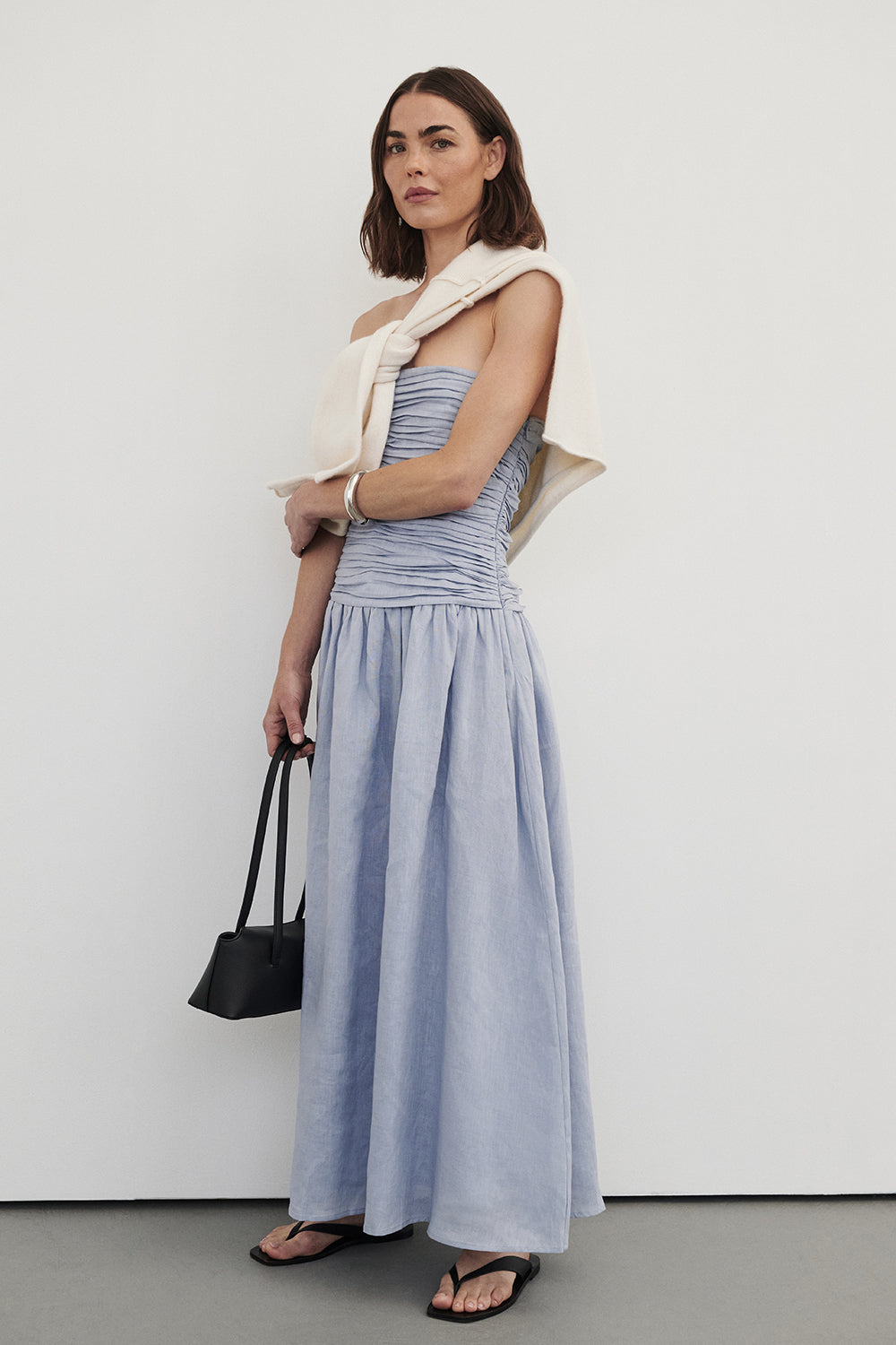 AUBRIELLA DUSTY BLUE LINEN DRESS – DISSH