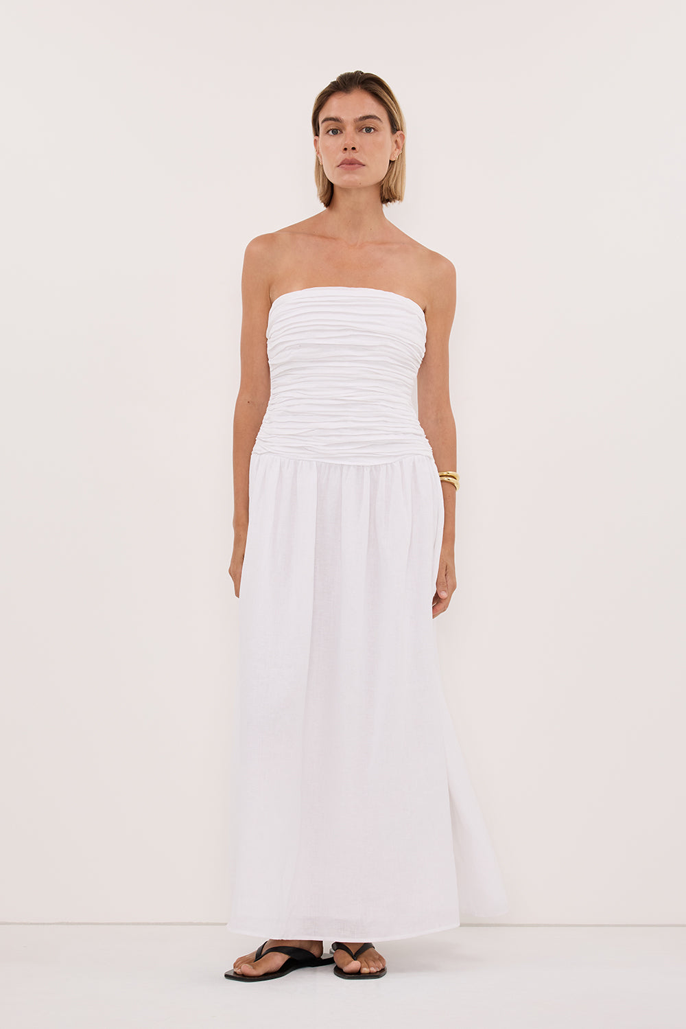 Aubriella Linen Midi Dress in White By DISSH