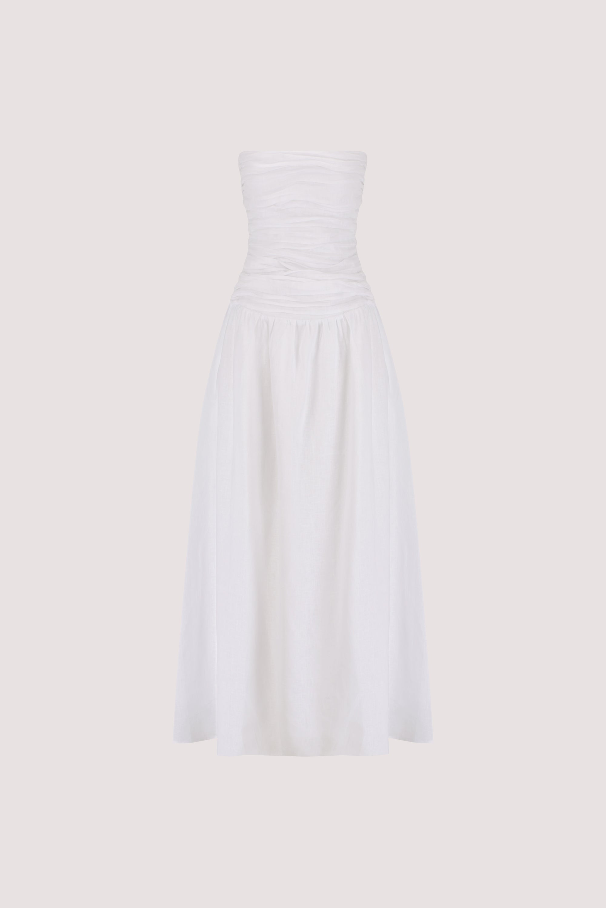 white linen strapless midi dress Strapless Linen Midi Dress