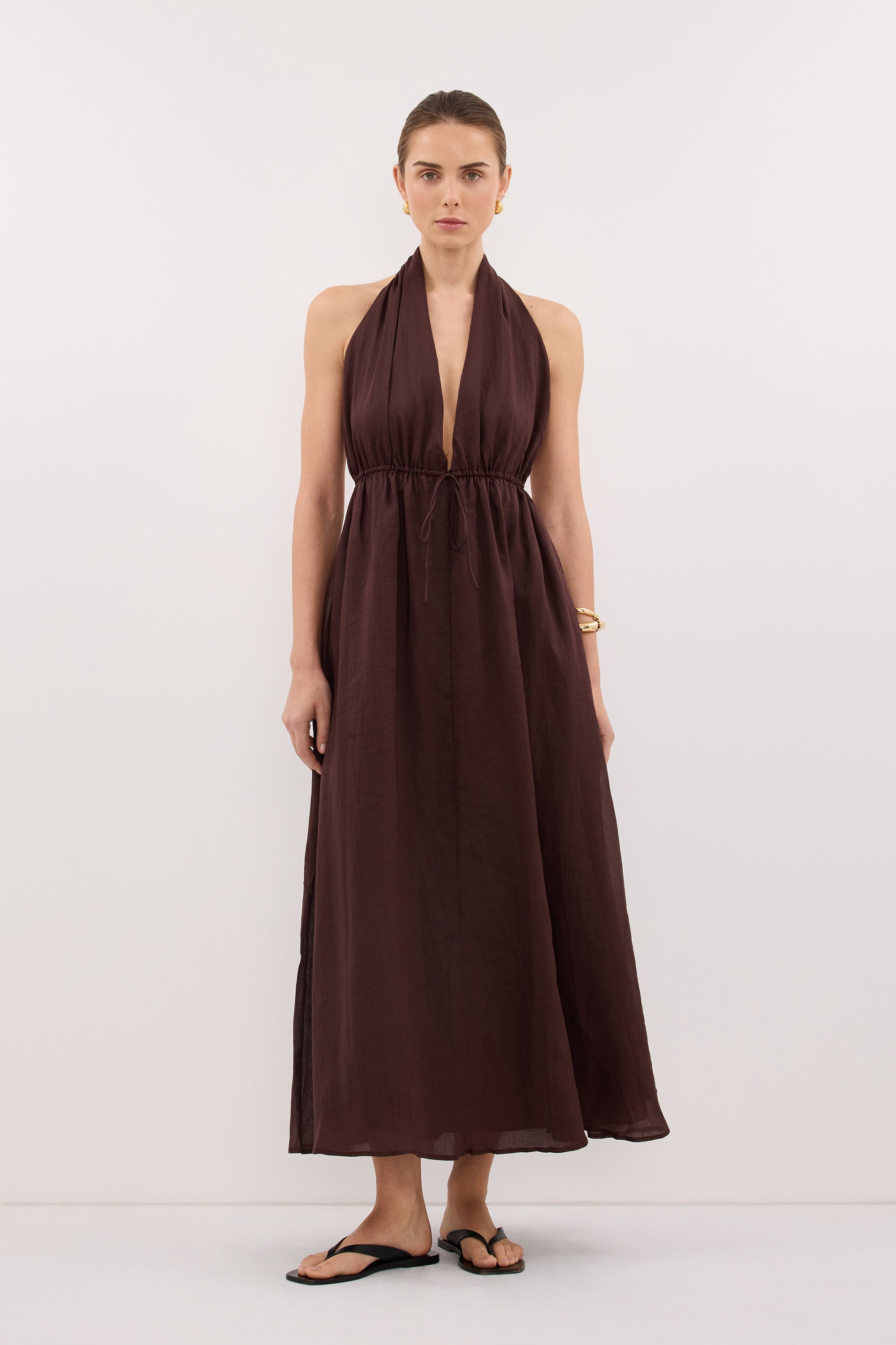 SAMMI BURNT CHOC RAMIE MIDI DRESS
