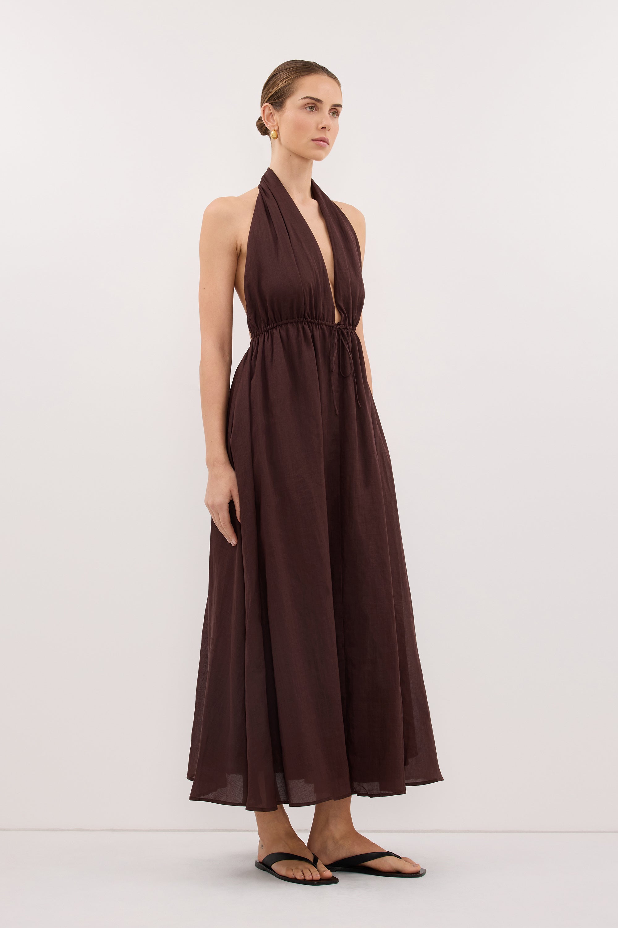 SAMMI BURNT CHOC RAMIE MIDI DRESS