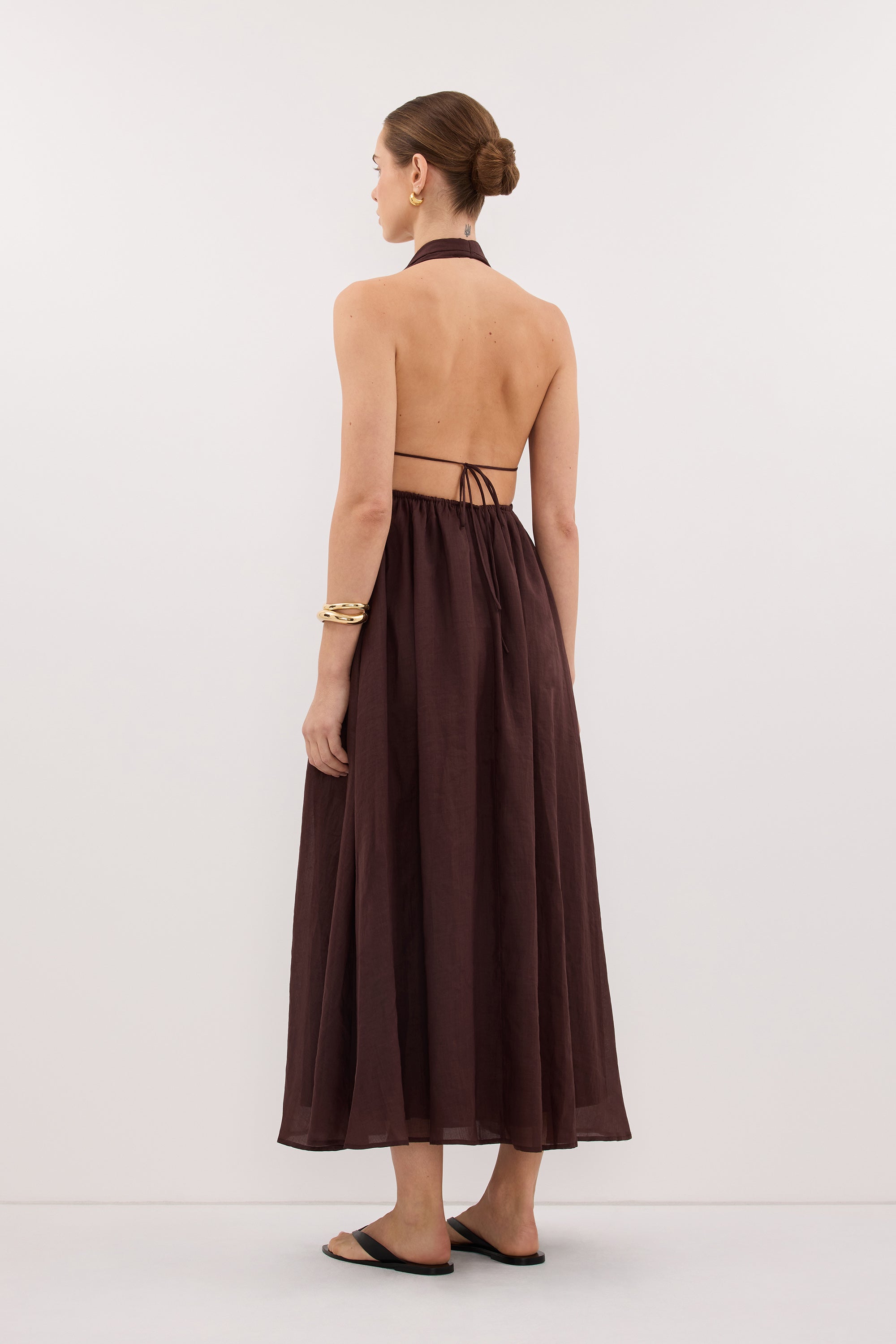 SAMMI BURNT CHOC RAMIE MIDI DRESS