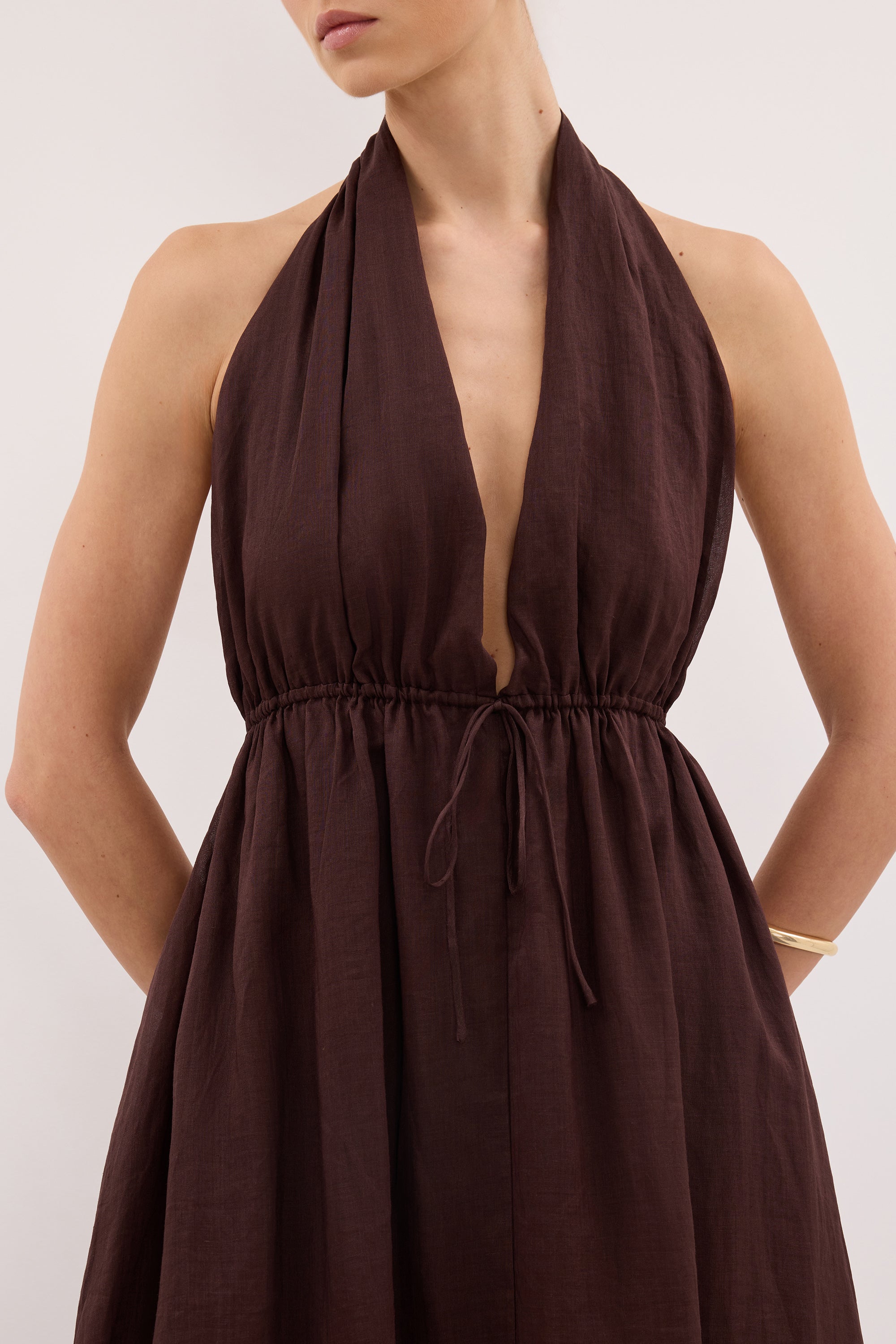 SAMMI BURNT CHOC RAMIE MIDI DRESS