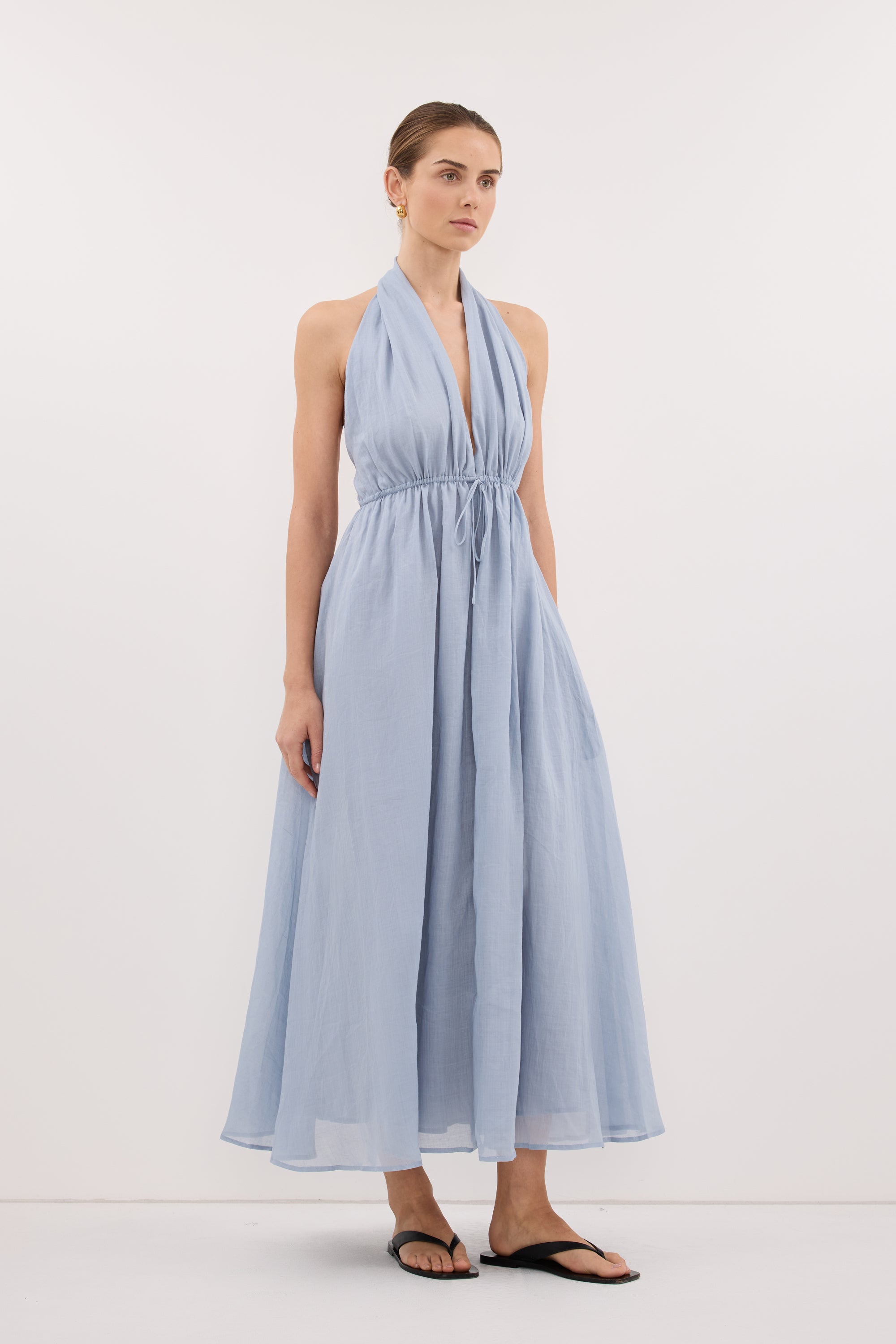 SAMMI DUSTY BLUE RAMIE MIDI DRESS