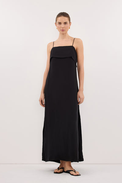 Stas wearing IDA BLACK CUPRO MIDI DRESS