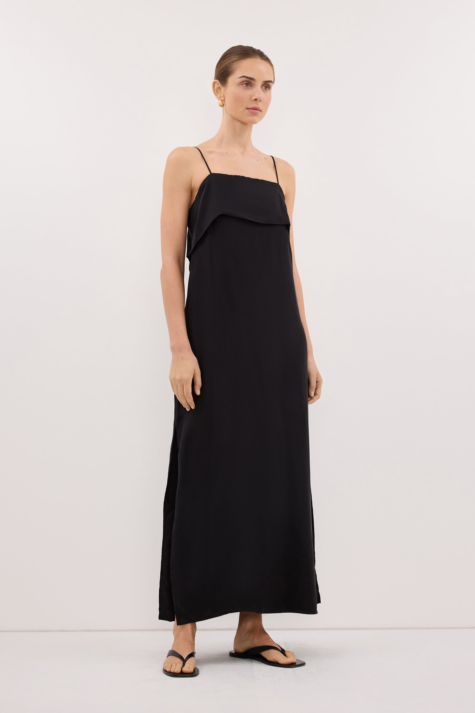 IDA BLACK CUPRO MIDI DRESS