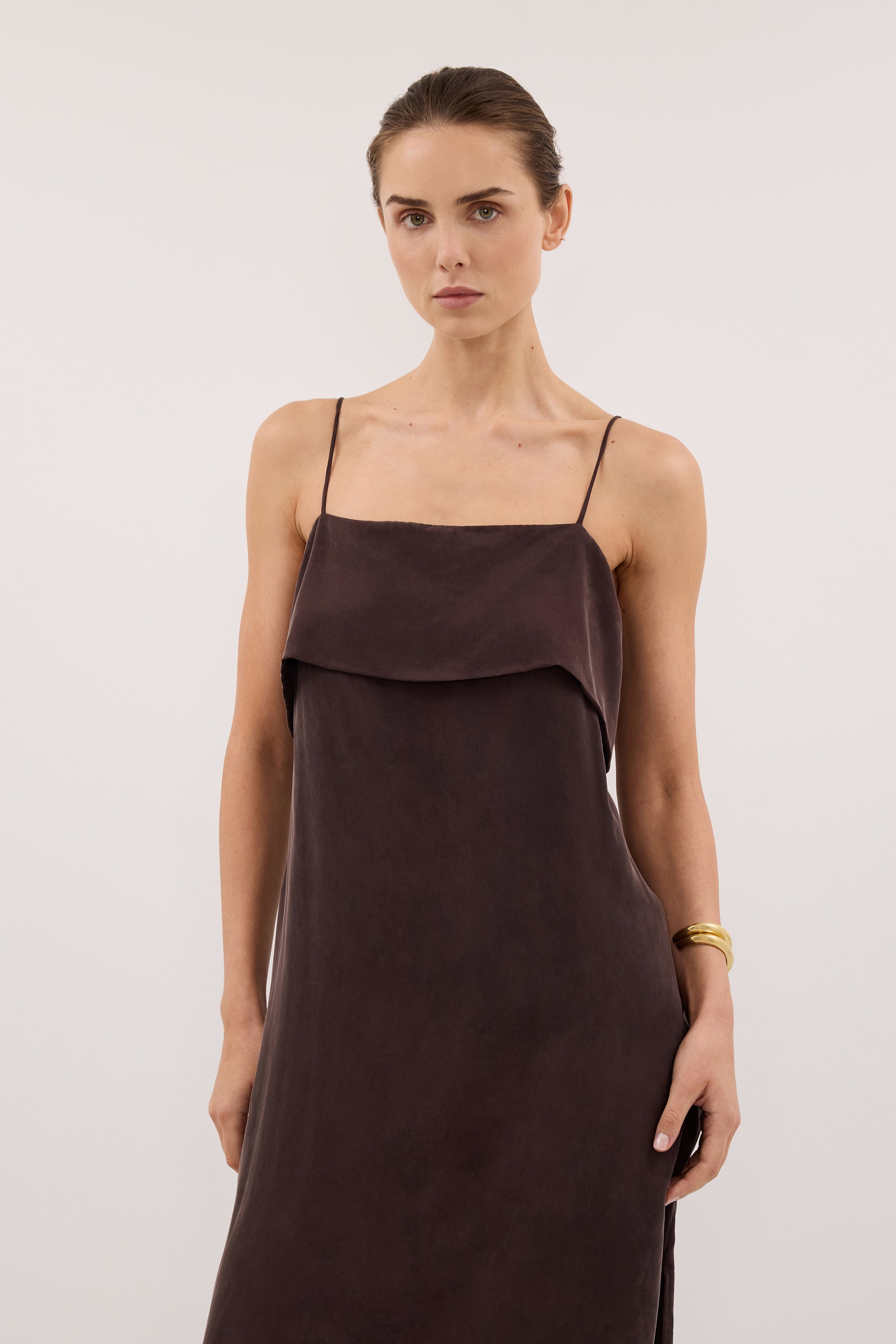 IDA PLUM CHOC CUPRO MIDI DRESS