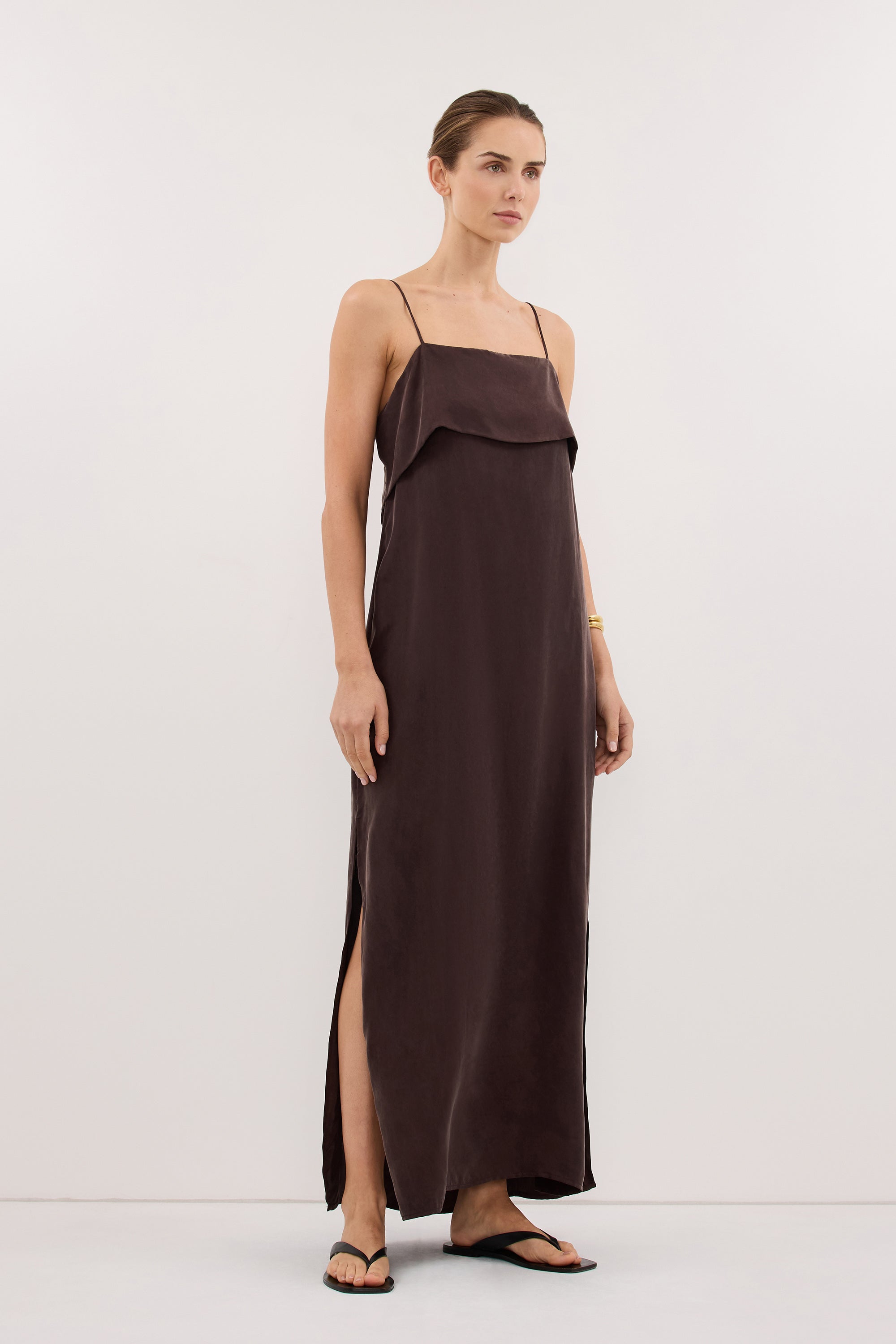 IDA PLUM CHOC CUPRO MIDI DRESS