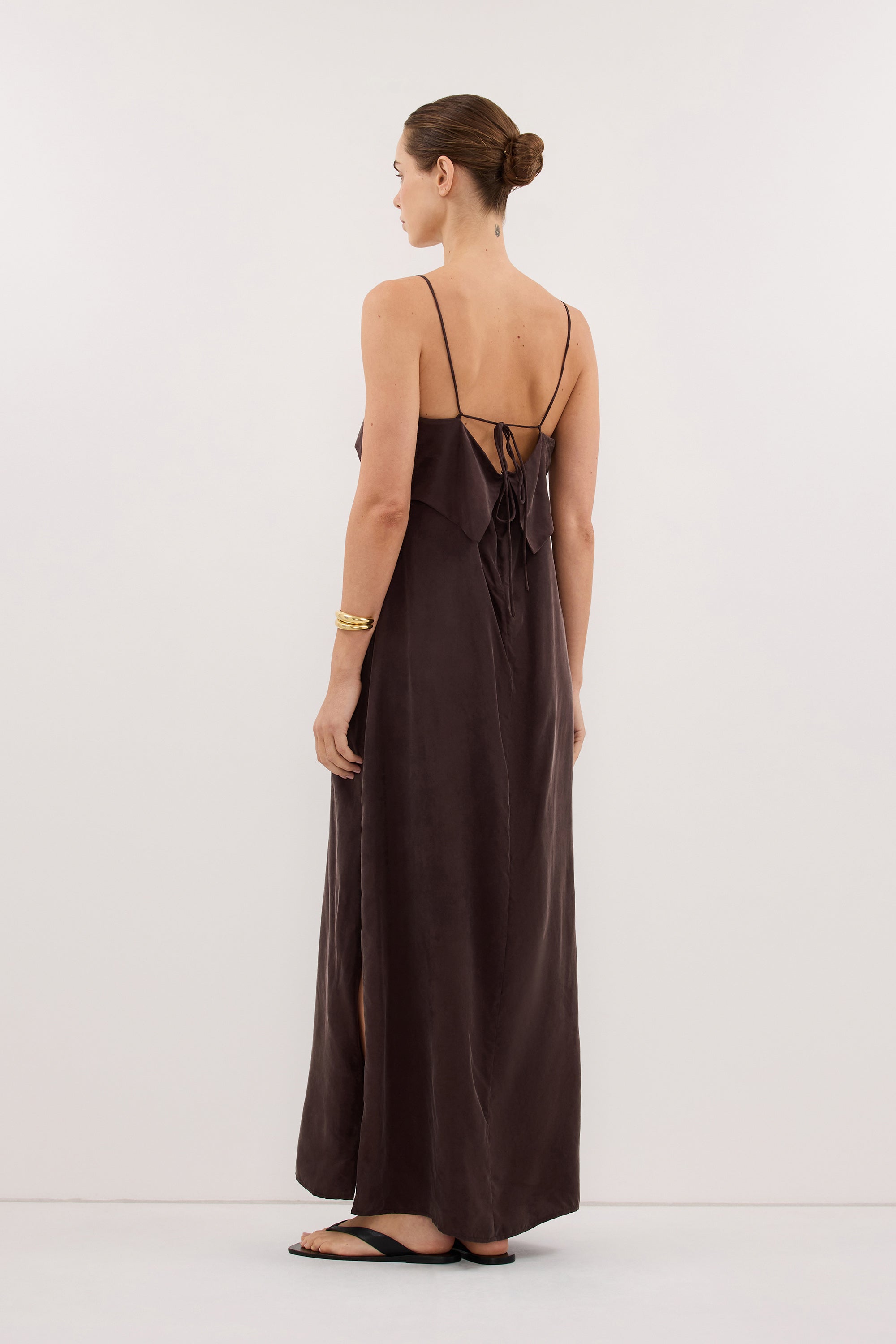 IDA PLUM CHOC CUPRO MIDI DRESS
