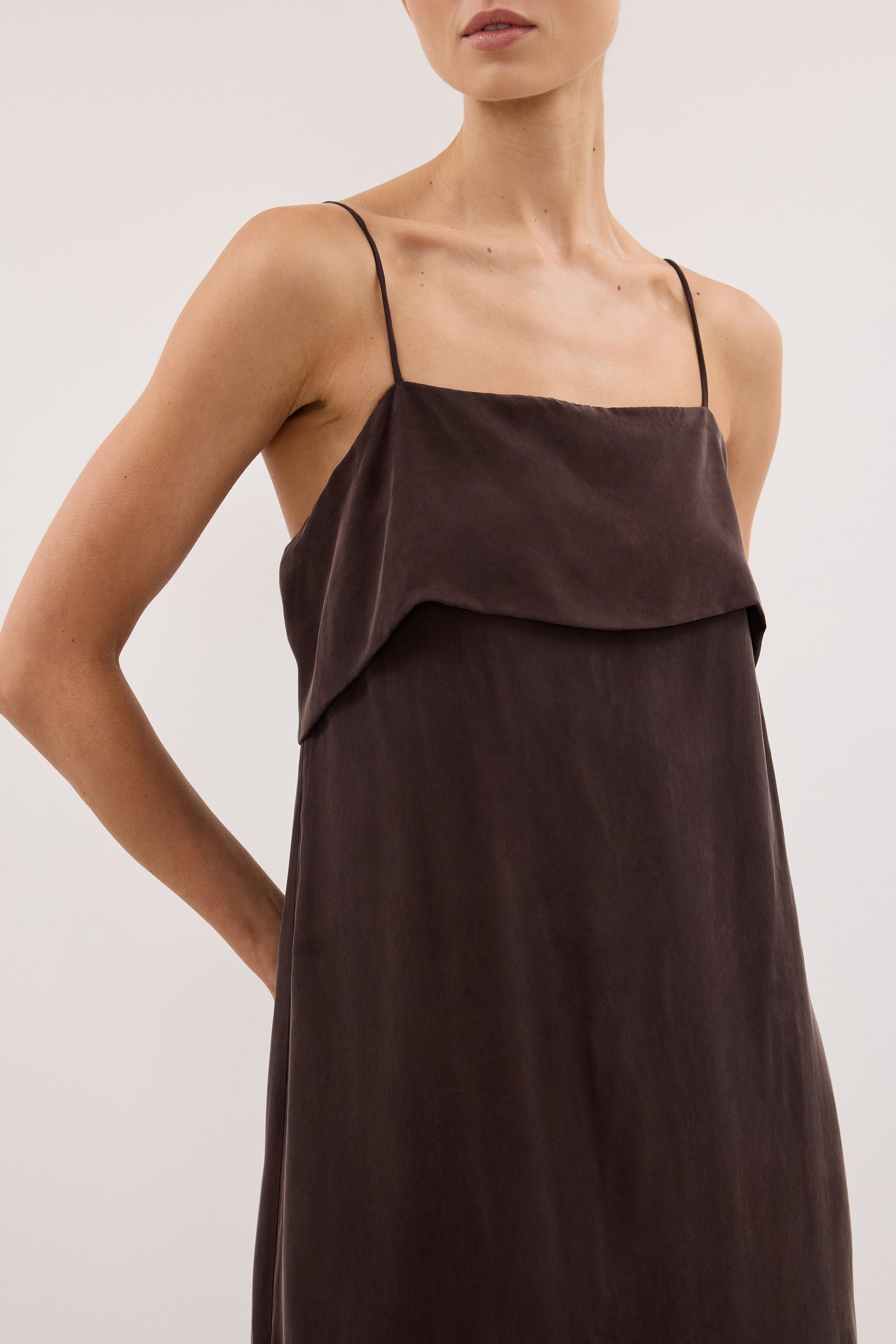 IDA PLUM CHOC CUPRO MIDI DRESS