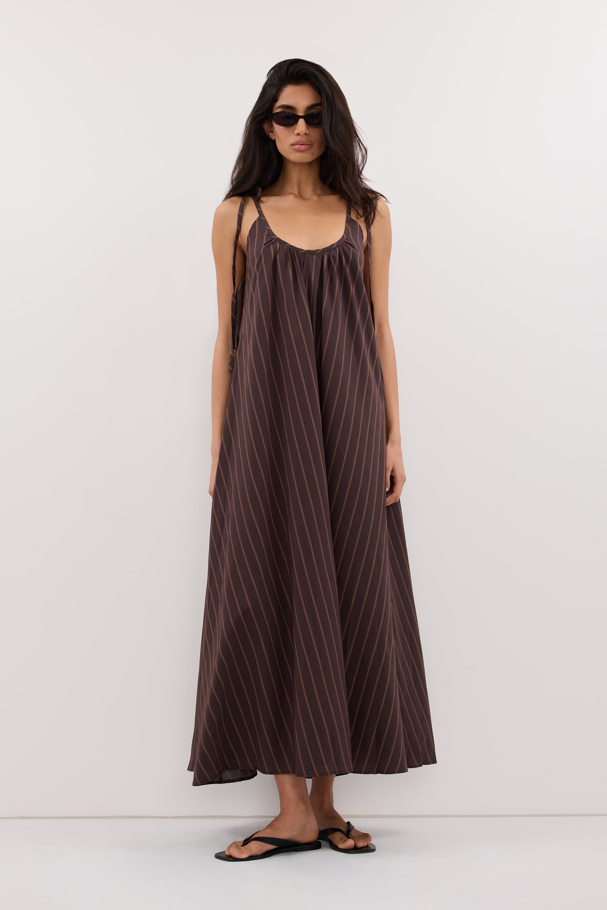 FABLE CHOC STRIPE MIDI DRESS