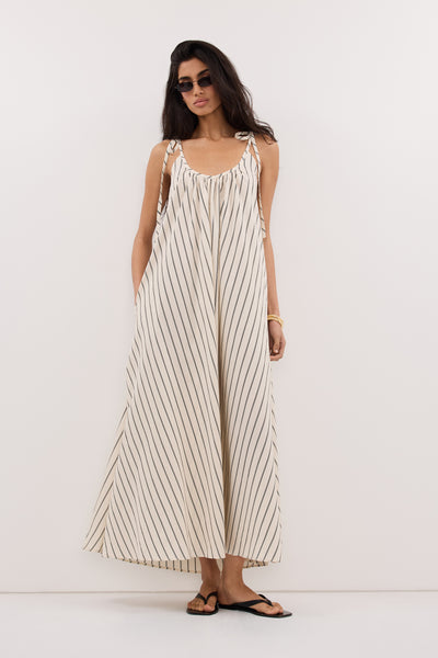 Fable Stripe Sleeveless Midi Dress in Cream By DISSH