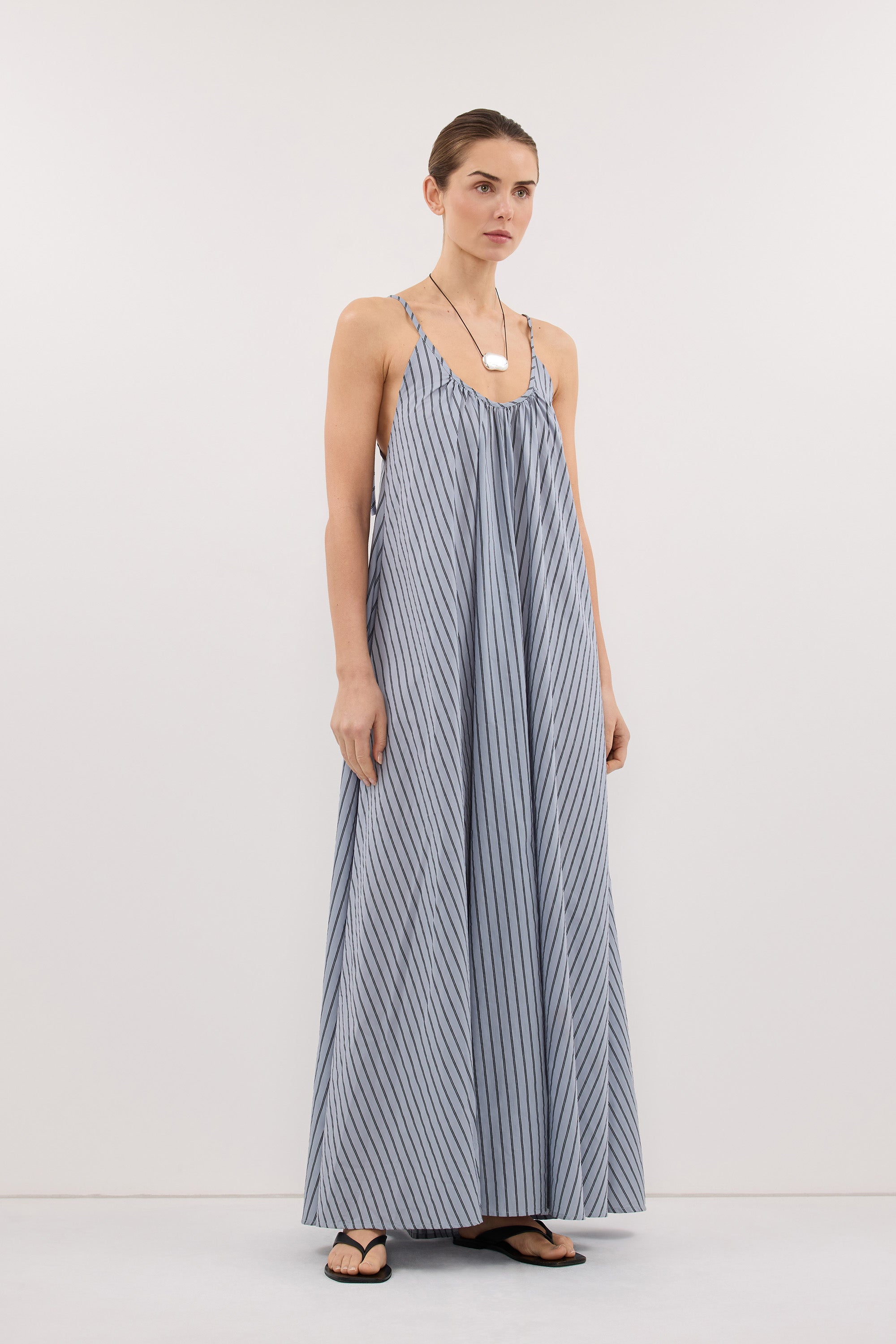 FABLE DUSTY BLUE STRIPE MIDI DRESS - PRE ORDER