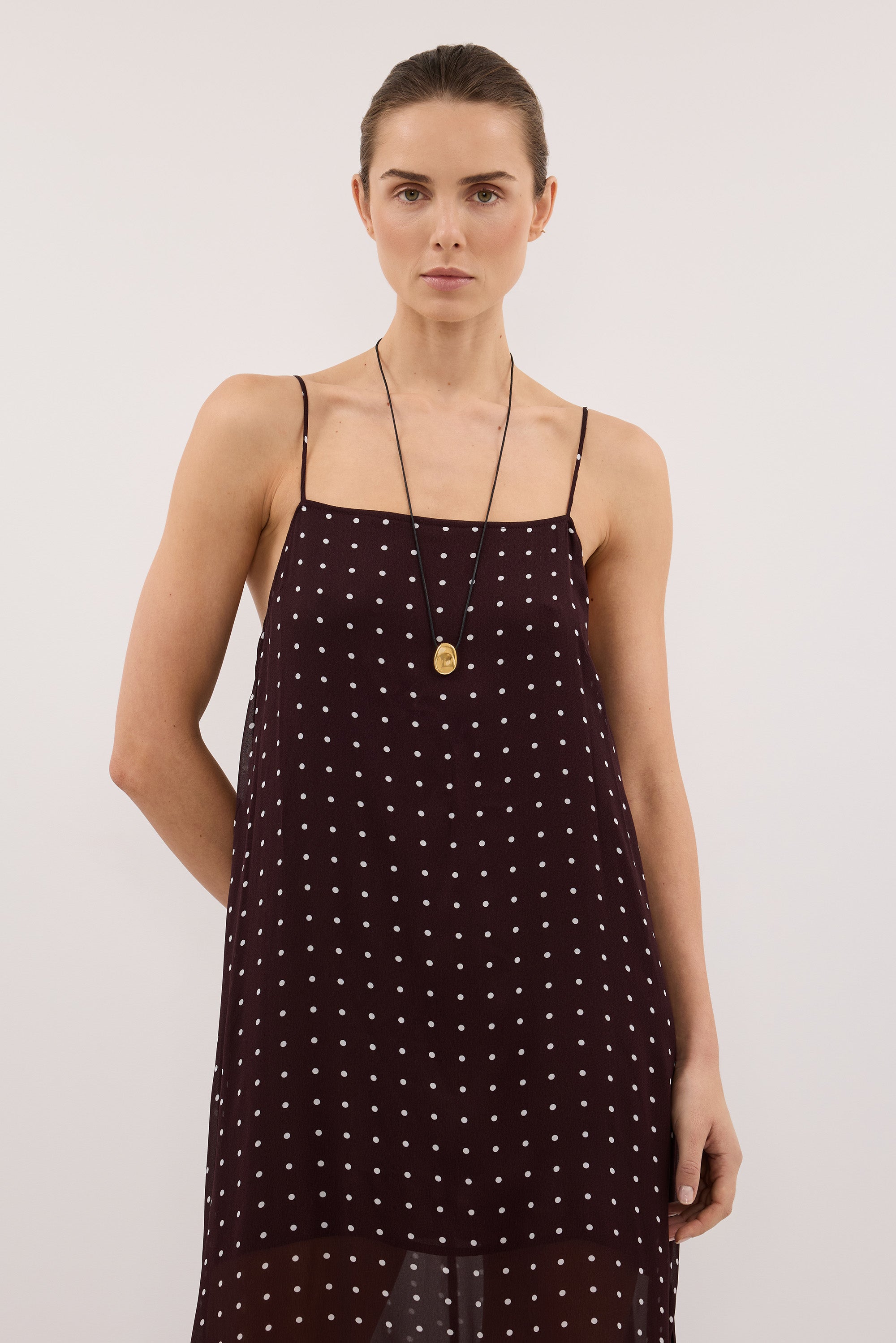 VANESSA BITTER CHOC SLEEVELESS MIDI DRESS