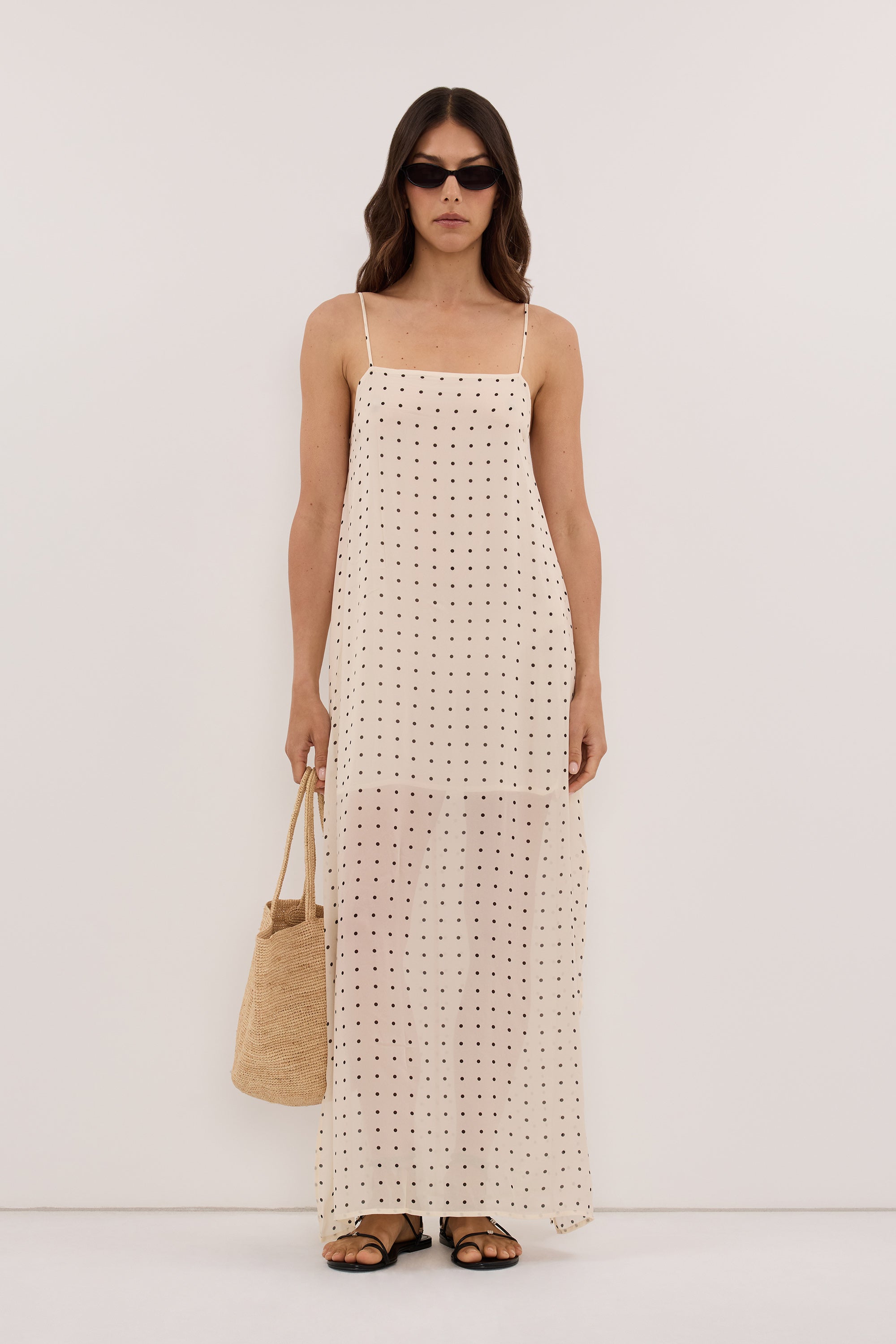 VANESSA SANDSTONE SLEEVELESS MIDI DRESS