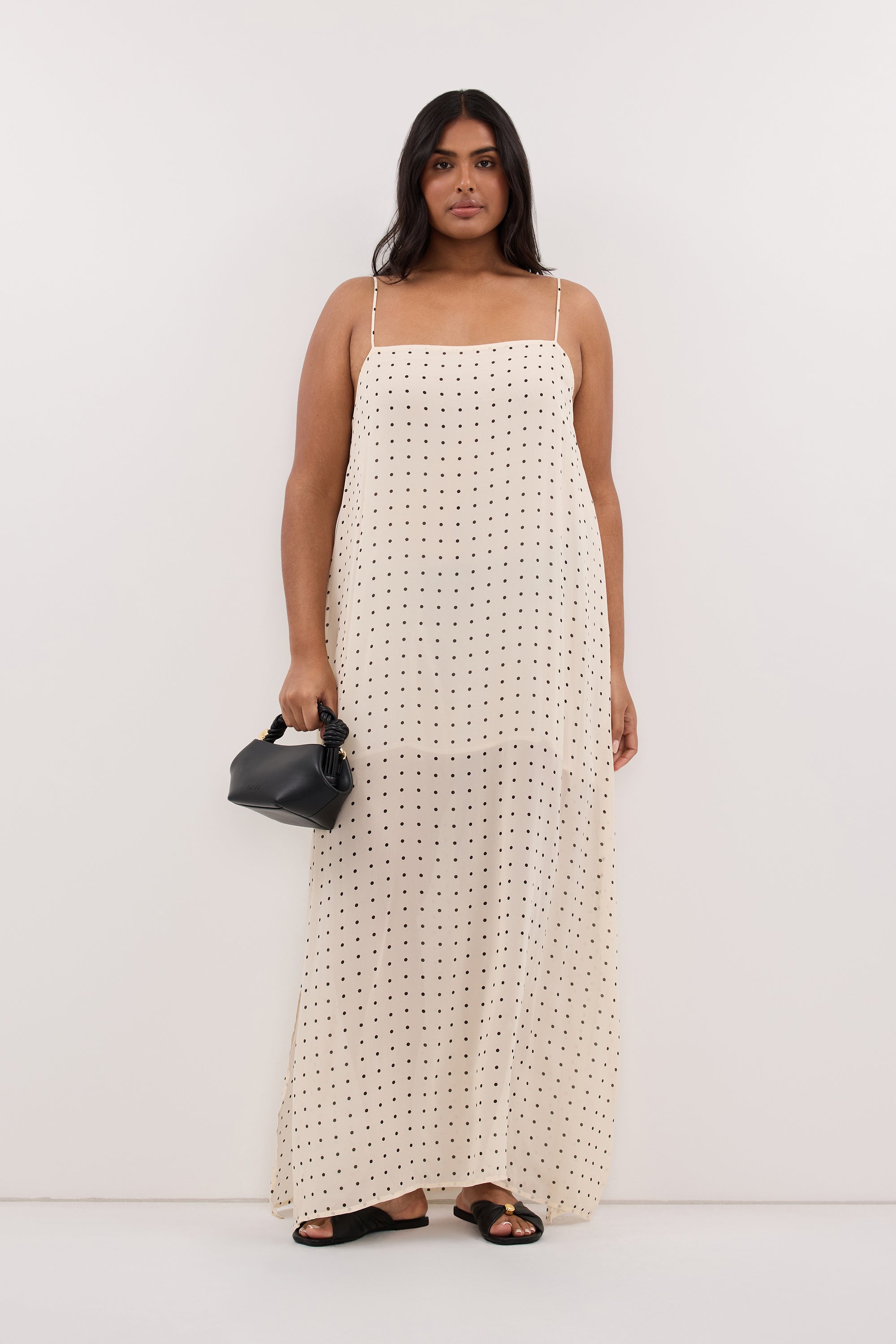VANESSA SANDSTONE SLEEVELESS MIDI DRESS