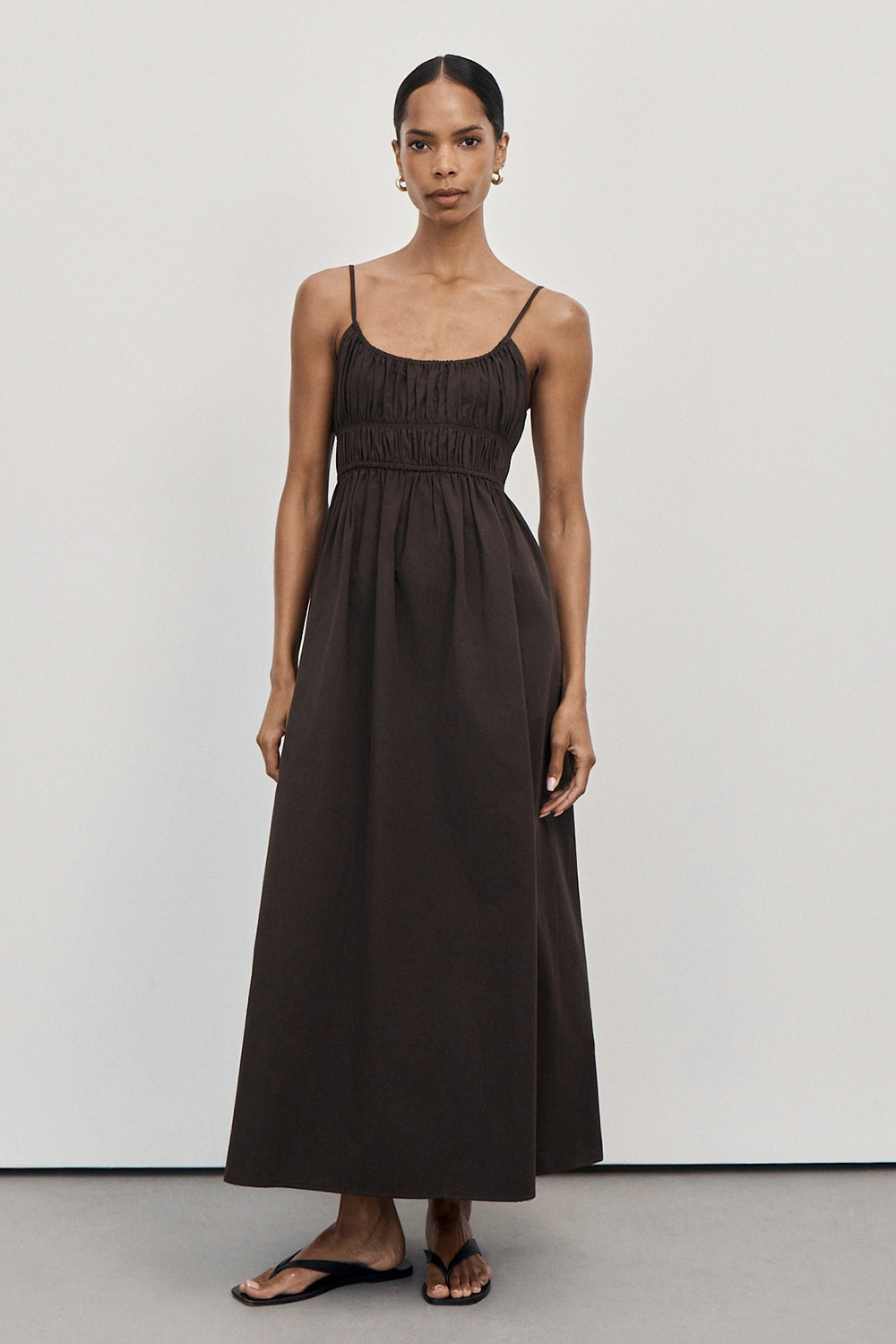 Zahara Cotton Sleeveless Midi Dress in Bitter Chocolate By DISSH