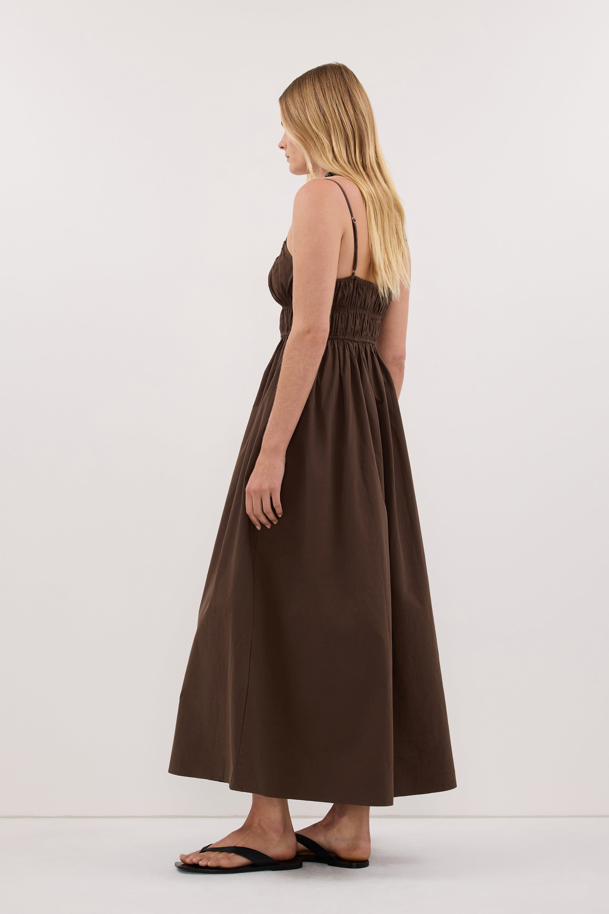 toby bitter choc cotton midi dress DISSH TOBY BITTER CHOC COTTON MIDI DRESS by Dissh