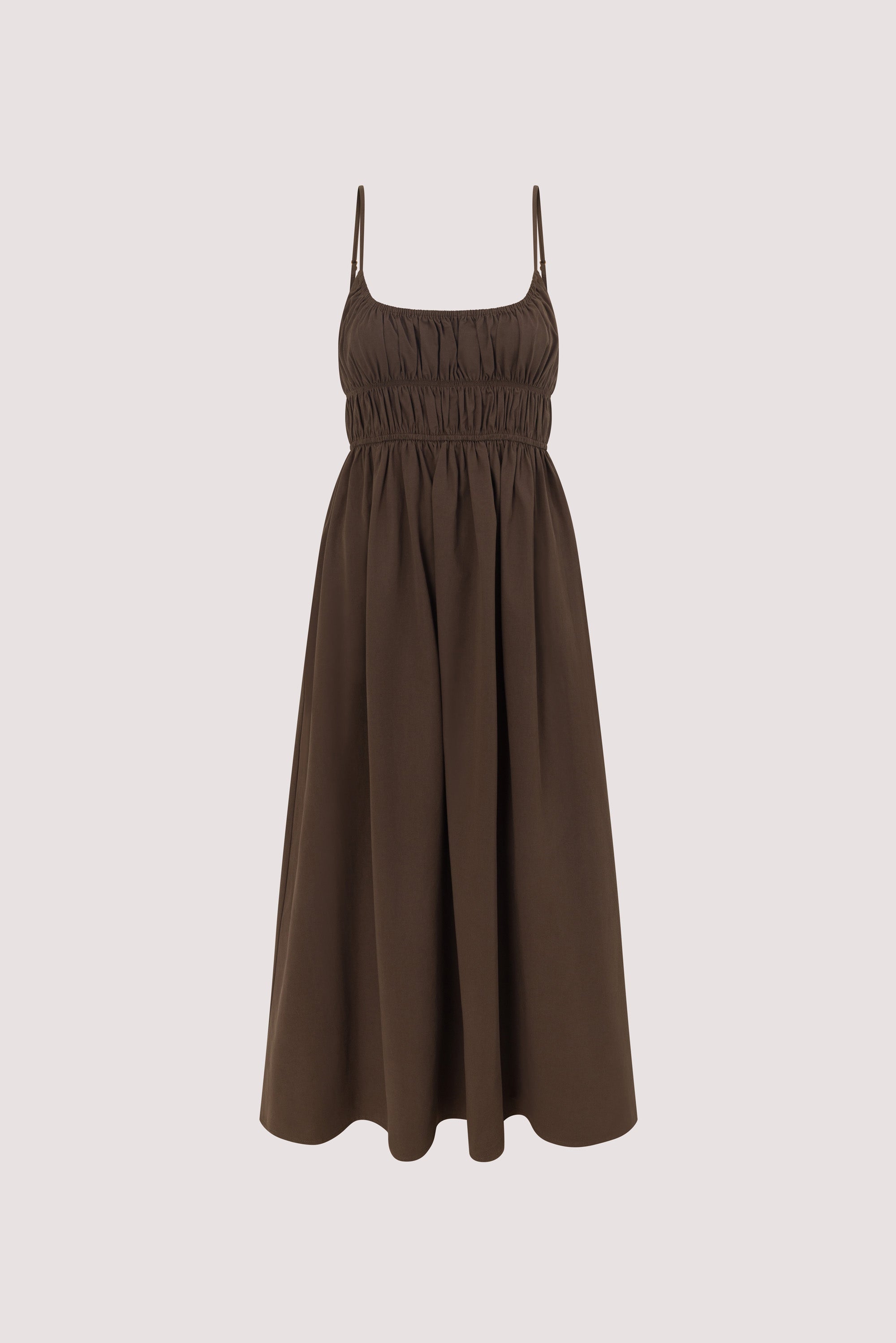 ZAHARA BITTER CHOC COTTON MIDI DRESS