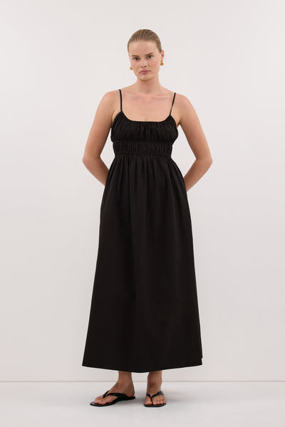 Zoe wearing ZAHARA BLACK COTTON MIDI DRESS