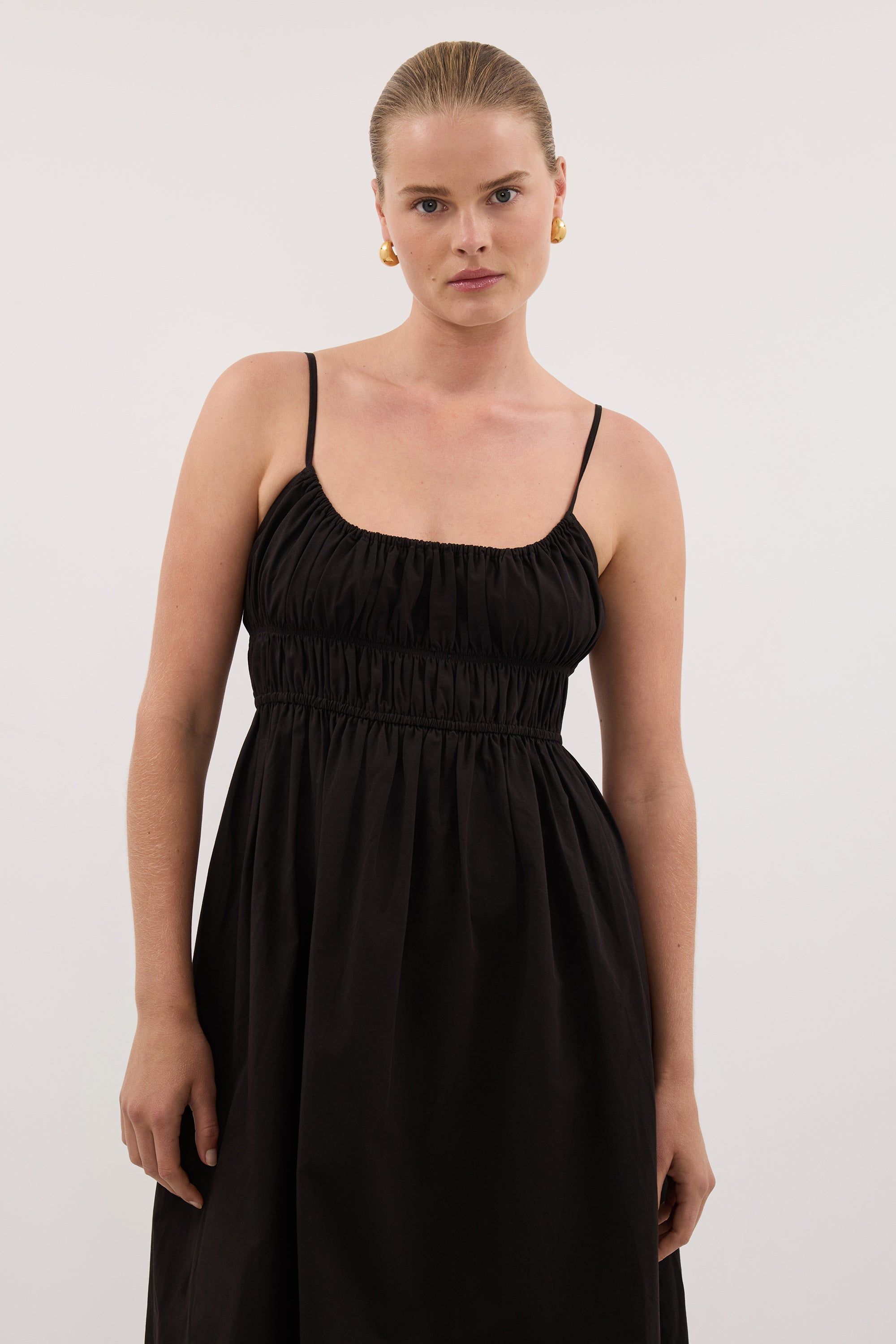 ZAHARA BLACK COTTON MIDI DRESS