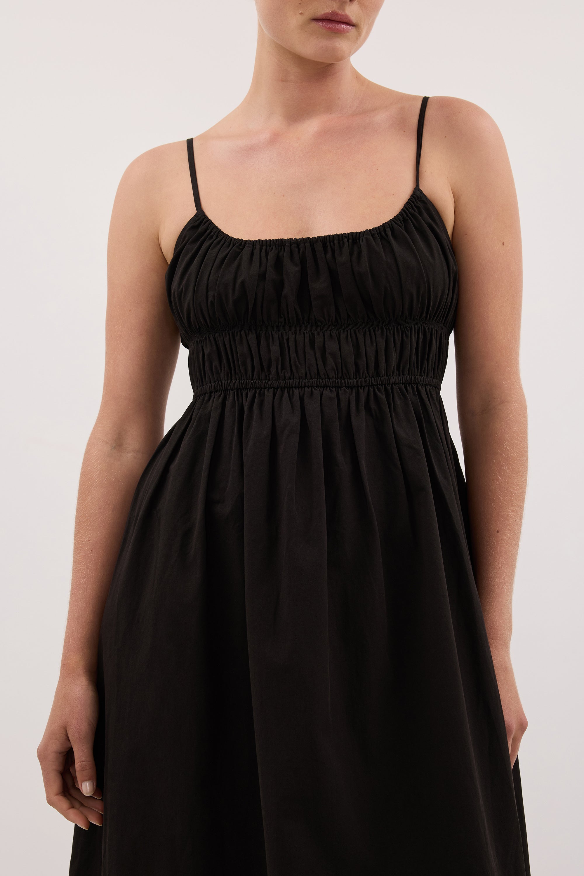 ZAHARA BLACK COTTON MIDI DRESS