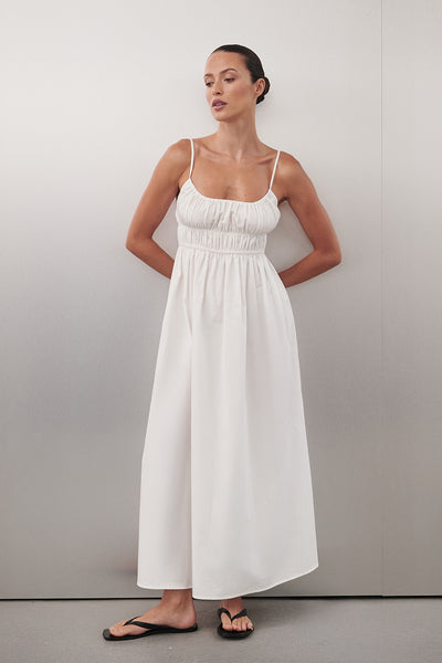 Zahara Cotton Sleeveless Midi Dress in White By DISSH
