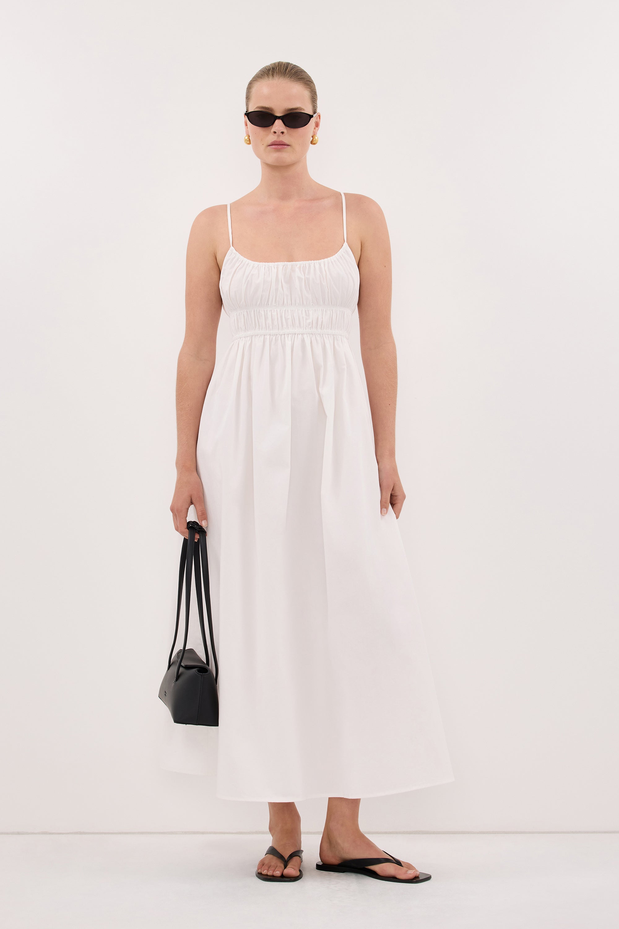 ZAHARA WHITE COTTON MIDI DRESS - PRE ORDER