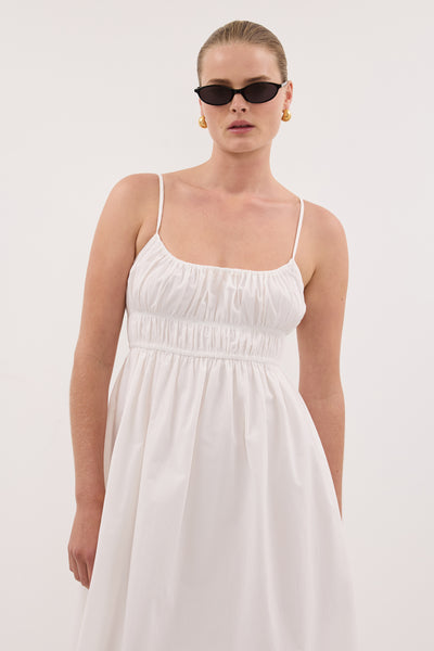Zoe wearing ZAHARA WHITE COTTON MIDI DRESS - PRE ORDER