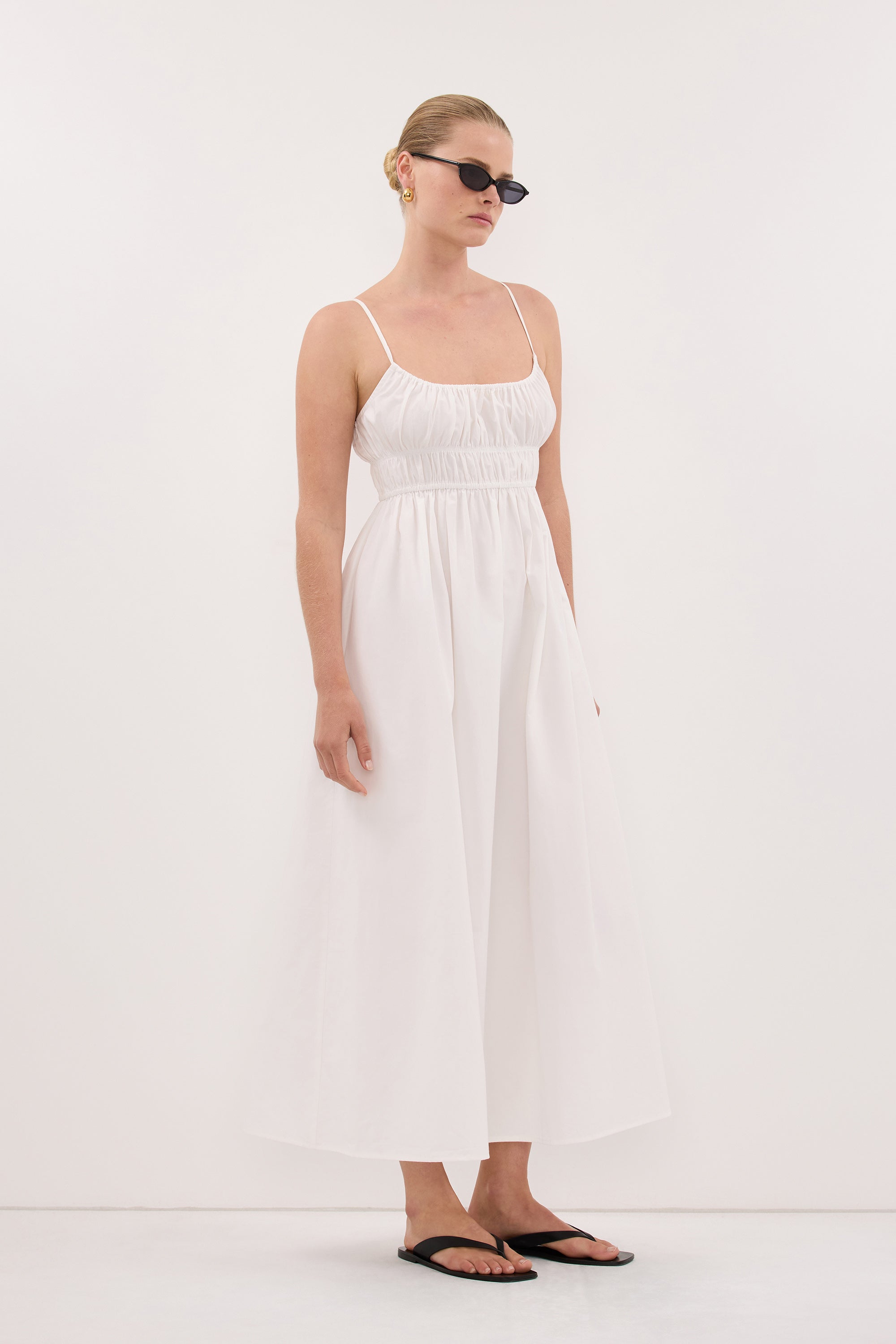 ZAHARA WHITE COTTON MIDI DRESS - PRE ORDER